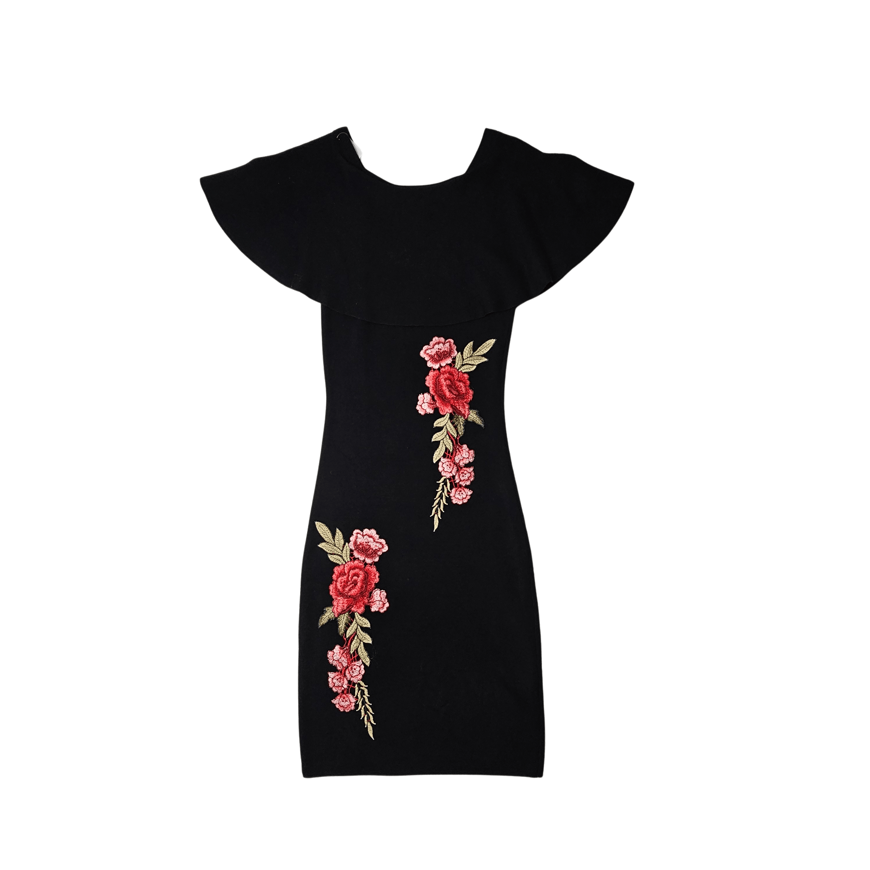 Fustan Femrash Ngjyre i Zi me Detaj Lulesh Roze Outlet Womens Dress