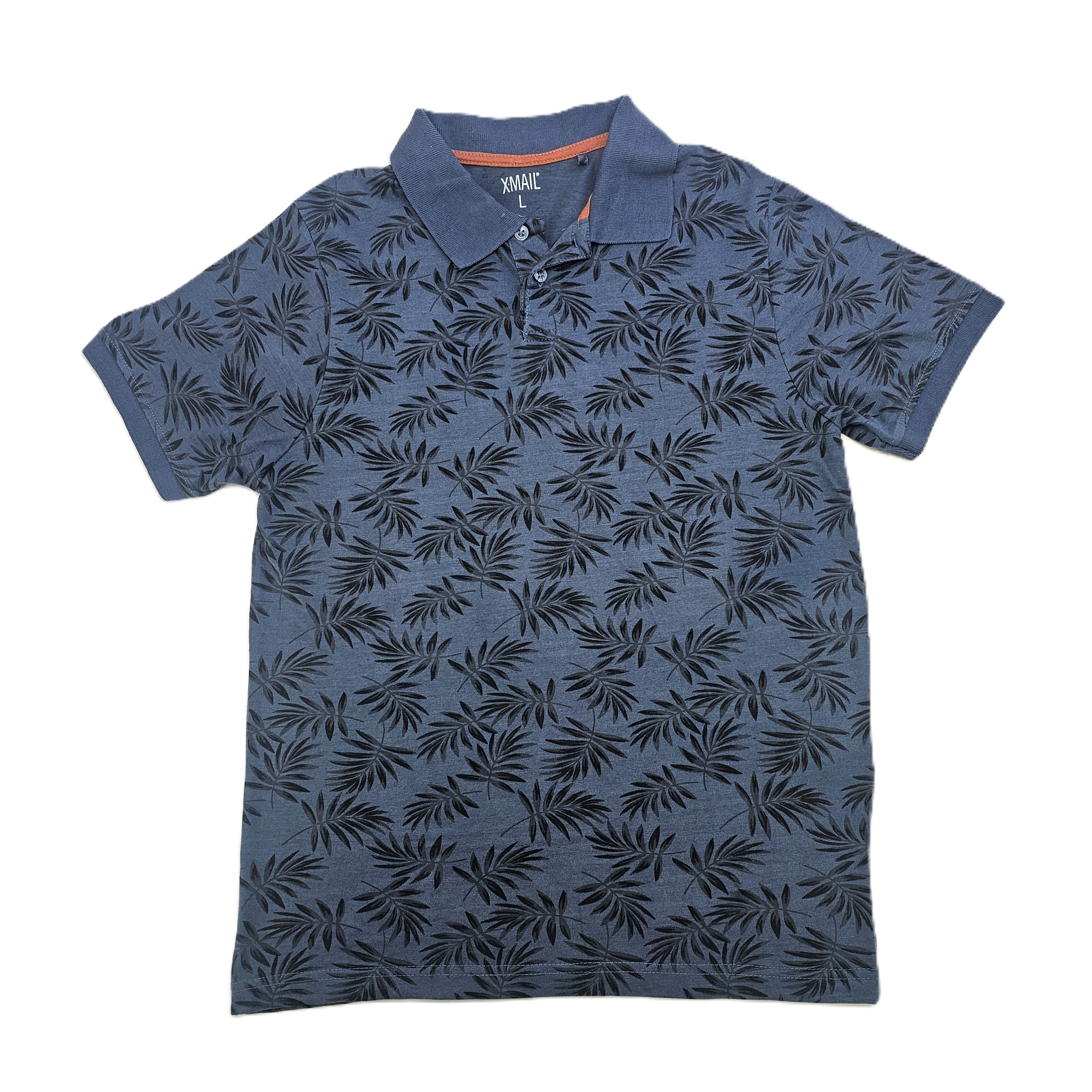 T-Shirt Meshkujsh Ngjyre Blu e Erret me Lule te Zeza S.Hand