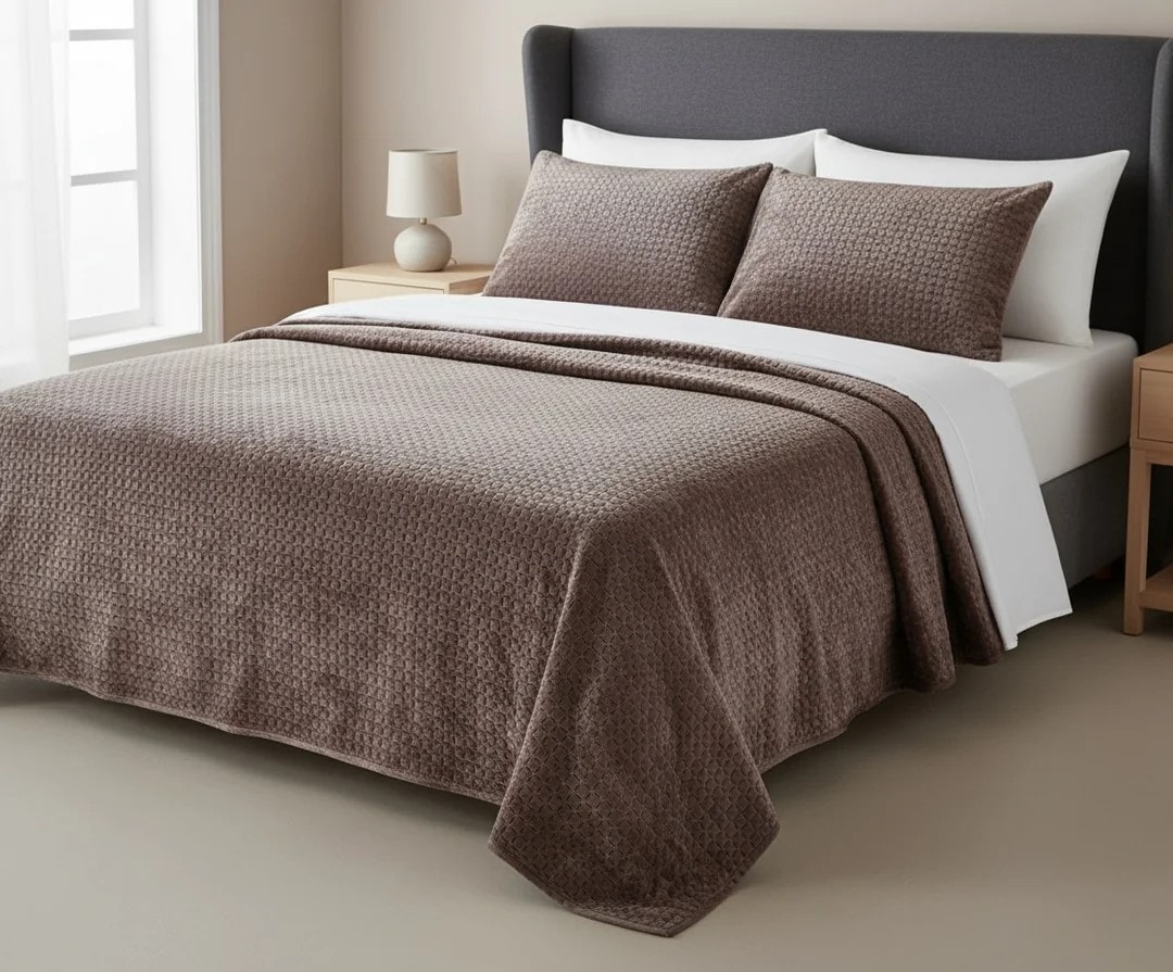 Mbulese Krevati Velvet Ngjyre Vishnje Dopio Outlet Double Velvet bed Cover