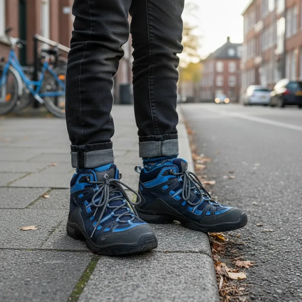 Kepuce Femijesh Waterproof Ngjyre Gri me Dizajn Blu S.Hand Children's Shoes