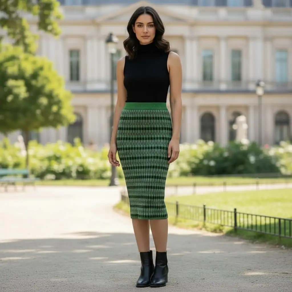 Fund Femrash MNG me Nuanca Jeshile dhe Xixa Outlet Women Skirt