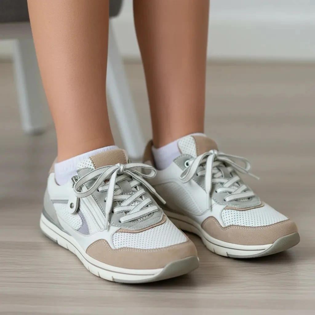 Atlete Femijesh Ngjyre te Bardha me Dizajn Bezhe dhe Gri Outlet Children's Shoes