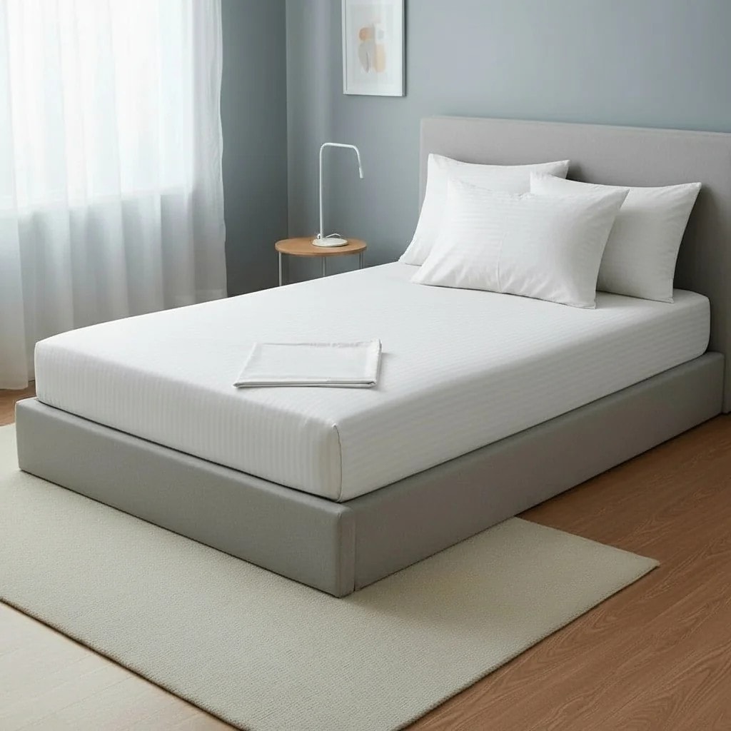 Set Zarf Jorgani Tek Ngjyre i Bardhe Dizajn me Vija Outlet Bed Cover Set