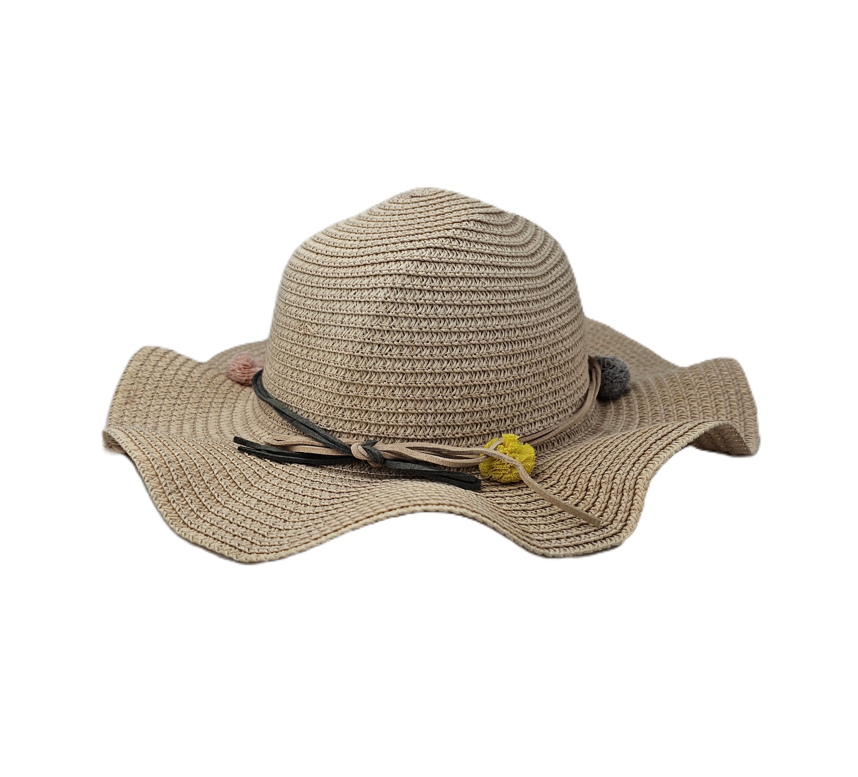 Kapele Plazhi Femijesh Kashte Ngjyre Uthull me Lidhese dhe Tufa S.Hand/Beach Hat