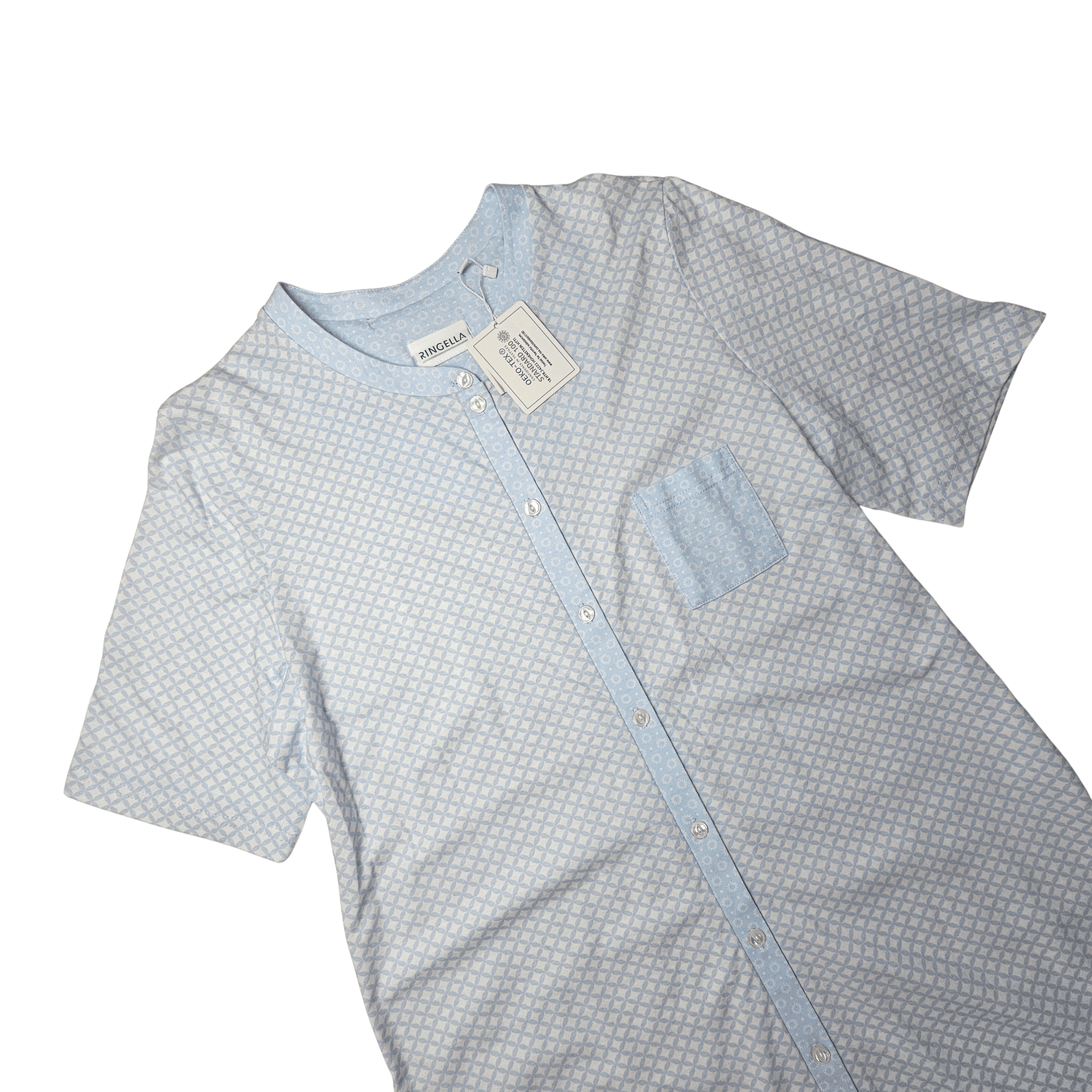 Veshje Gjumi Fustan Ngjyre Babyblue me Dizajn te Bardhe Outlet