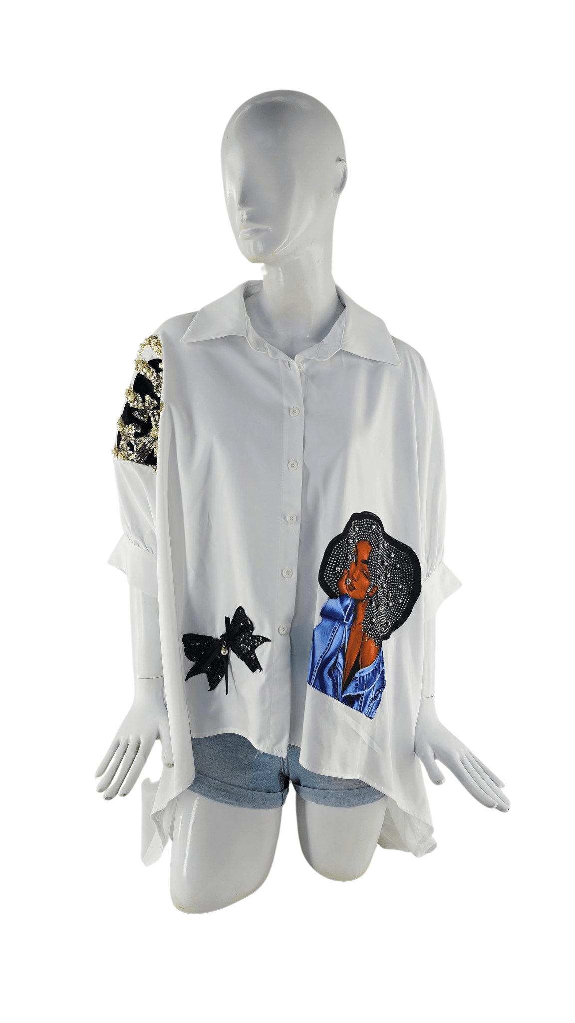 Bluze Femrash  Ngjyre e Bardhe me Dizajn me Temina dhe Perla Outlet/T-Shirt