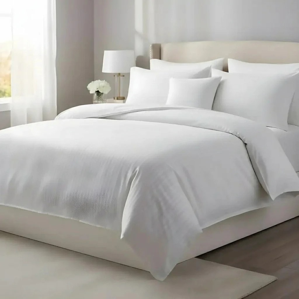 Set Carcafe Dopio Ngjyre i Bardhe Dizajn me Vija Outlet Double Bed Sheet Set