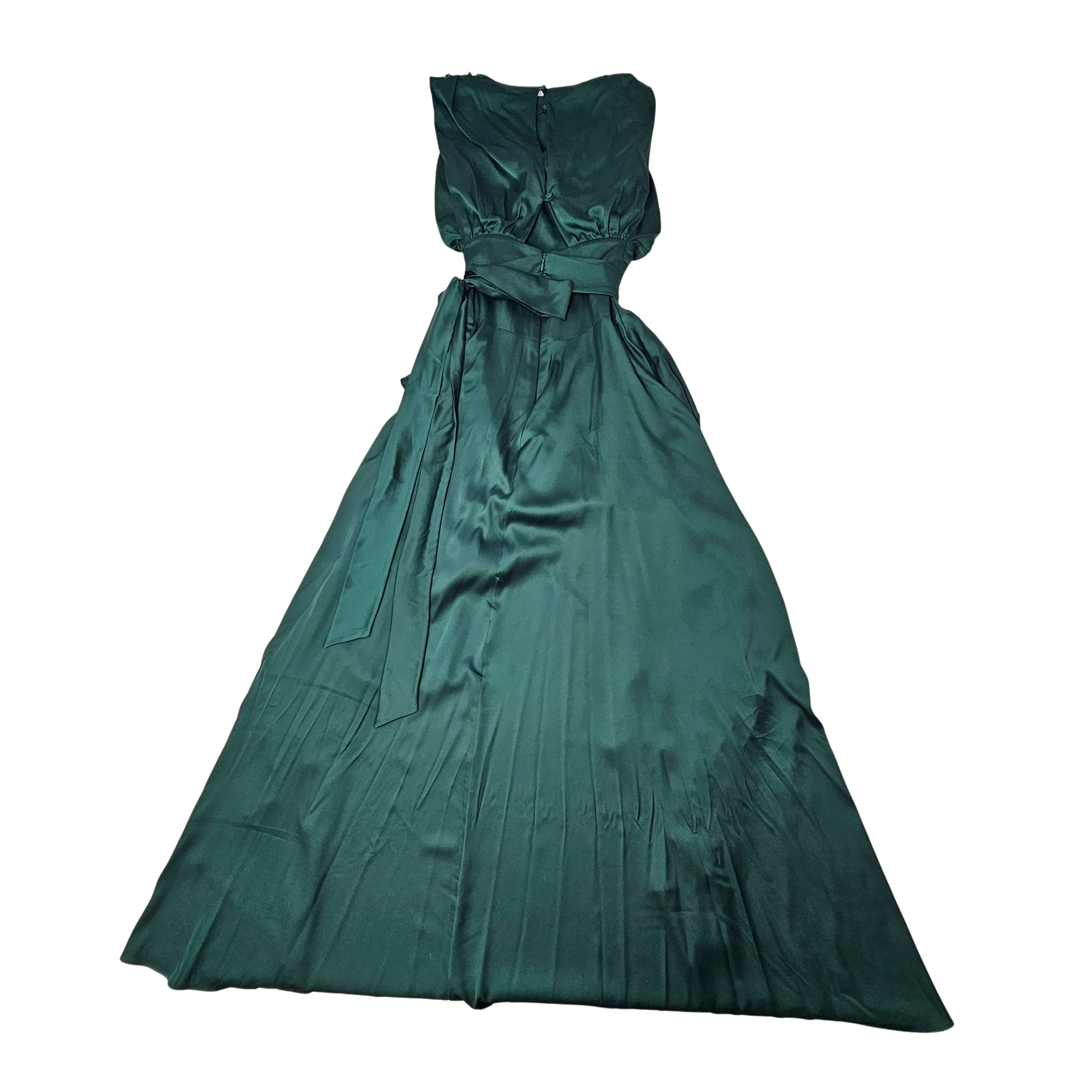 Fustan Femrash Saten Ngjyre Jeshil i Erret me Detaj Guresh tek Shpatullat S.Hand Women's Dress