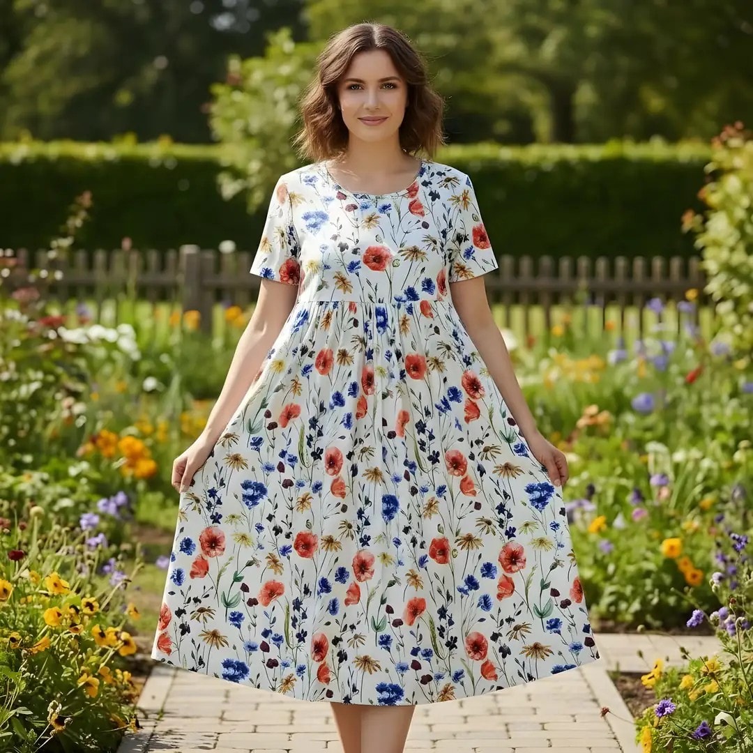 Fustan Femrash Ngjyre i Bardhe me Lule Shumengjyreshe Outlet Womens Dress