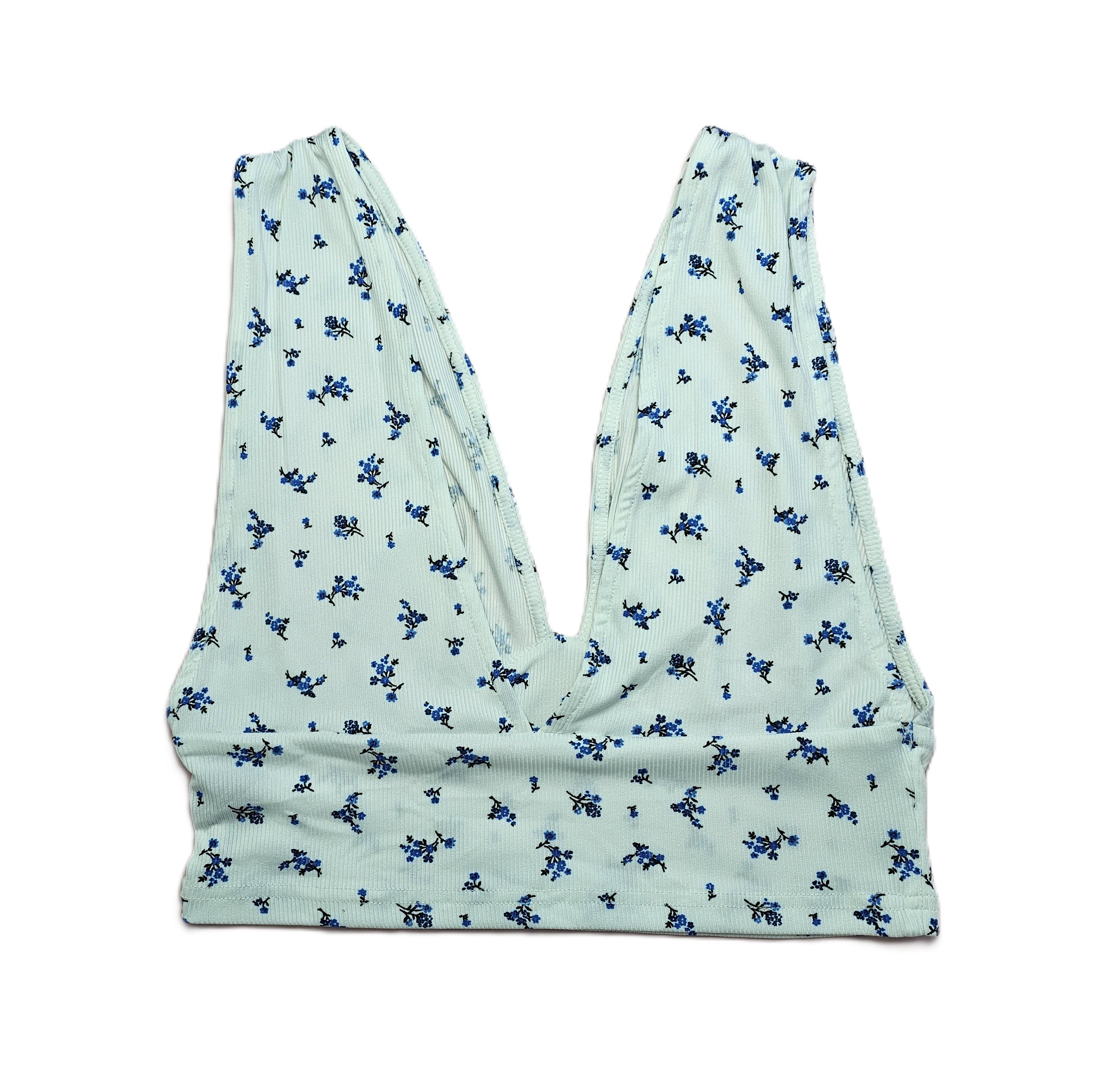 Kanatjere Femrash Crop Top Cider Ngjyre e Bardhe me Lule Blu Outlet