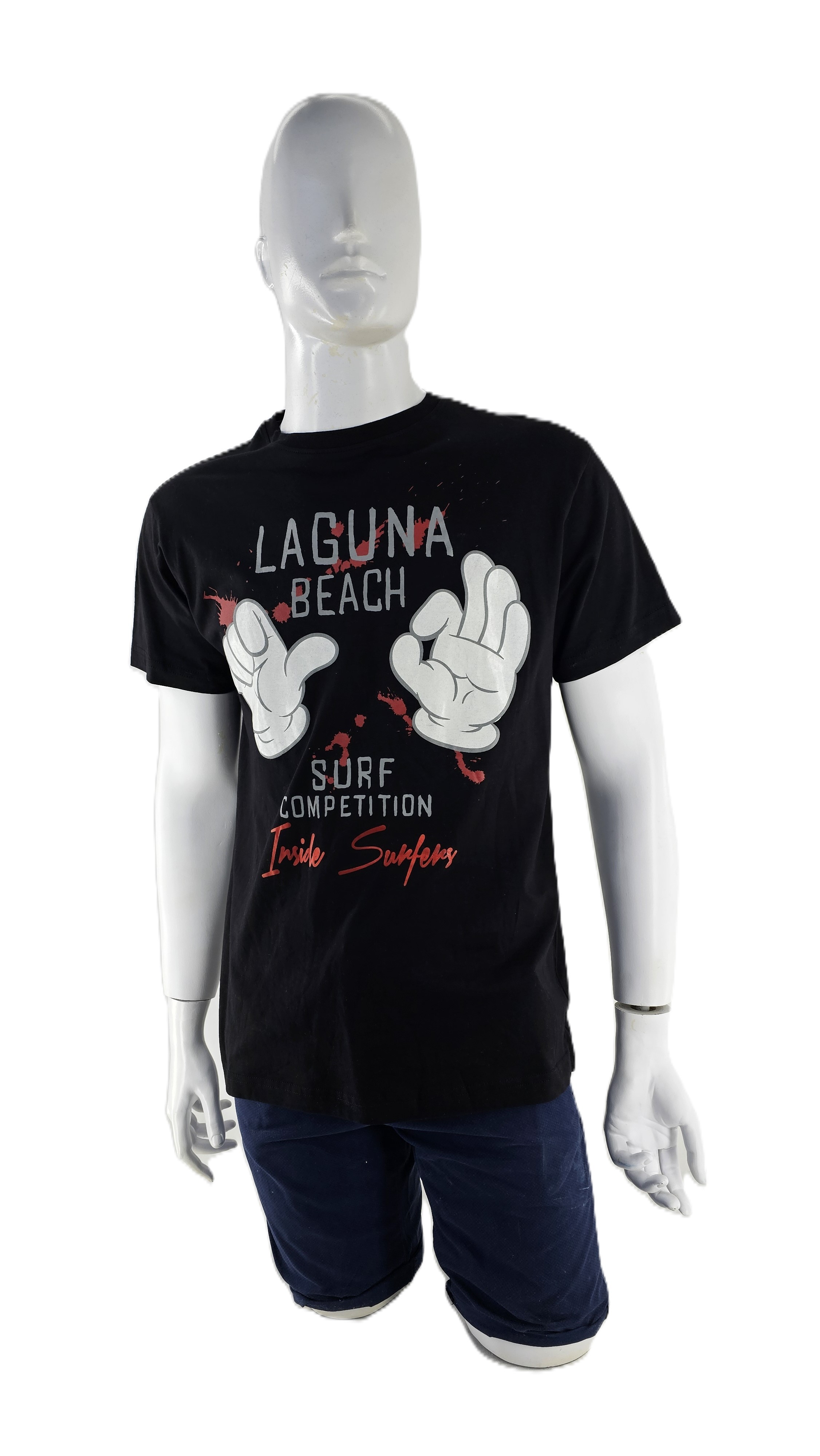 T-Shirt Meshkujsh Inside Ngjyre e Zeze me Dizajn me Duar Outlet/T-Shirt