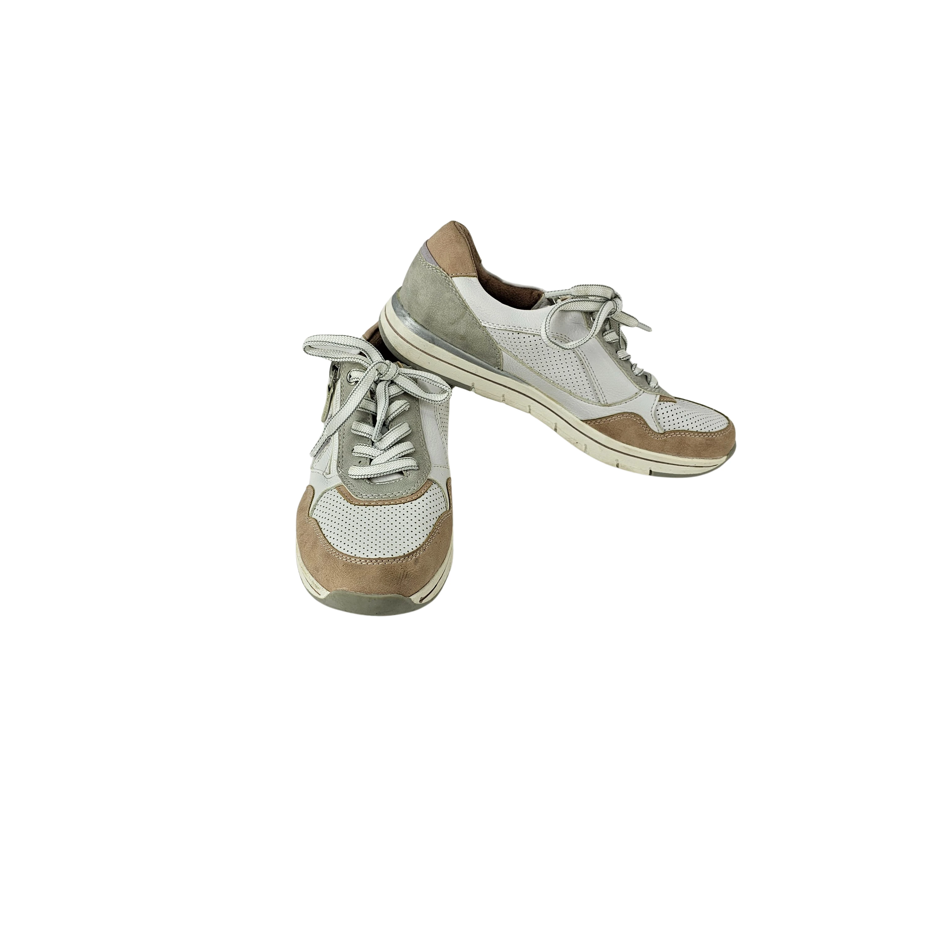 Atlete Femijesh Ngjyre te Bardha me Dizajn Bezhe dhe Gri Outlet Children's Shoes