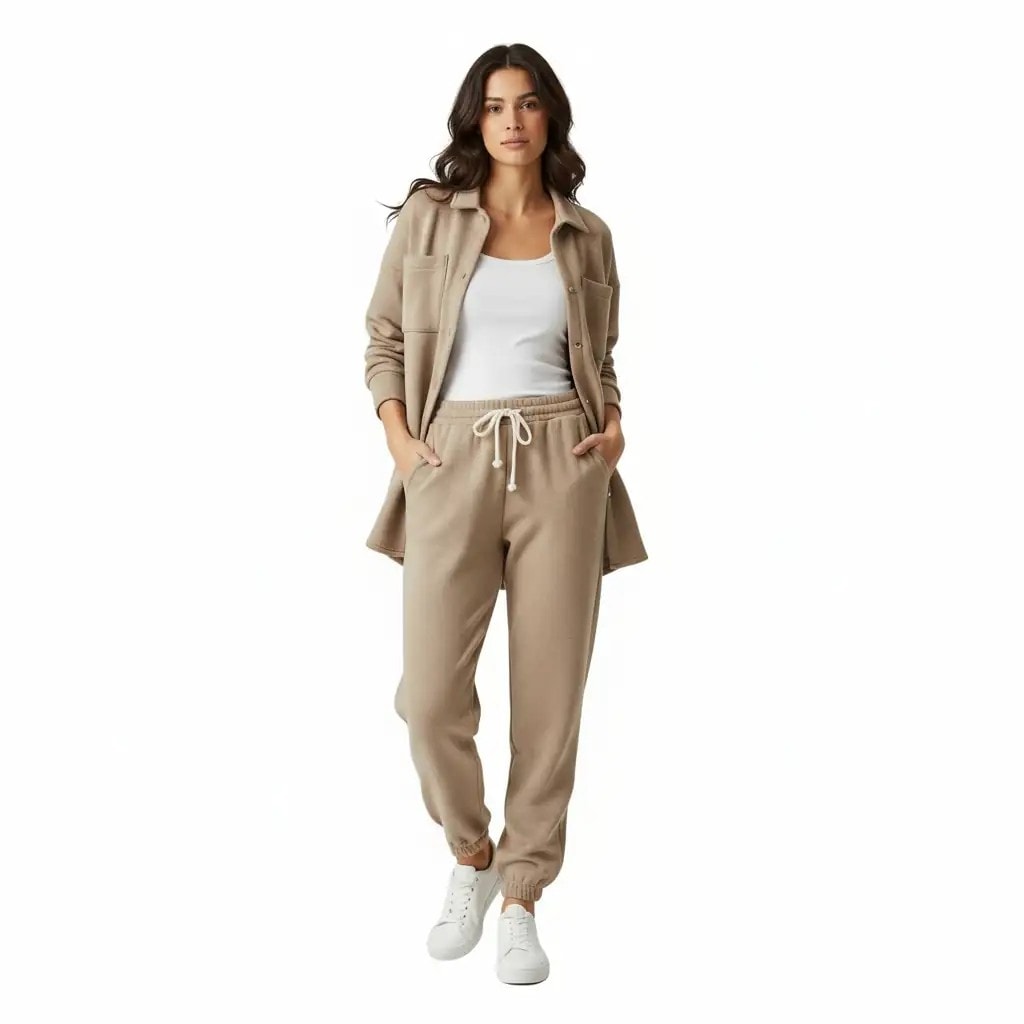 Kostum Sportiv Femrash Outlet Womens Sweatsuit Sets - Beige