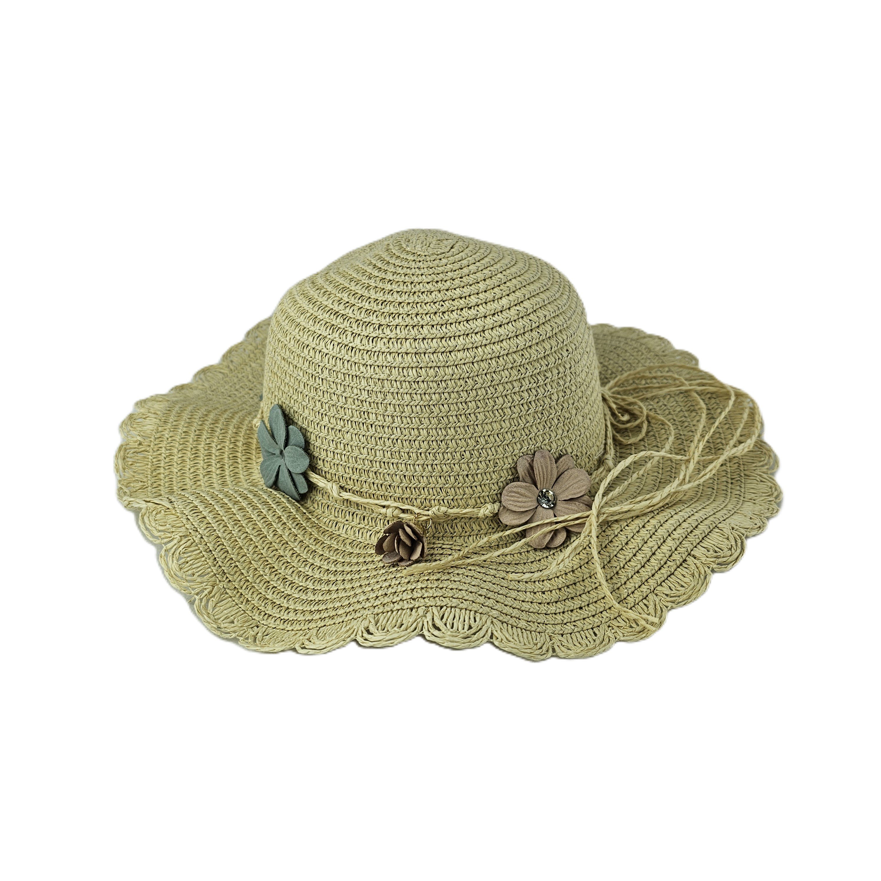 Kapele Plazhi Femijesh Kashte me Dizajn Thurje dhe Lule S.Hand/Beach Hat