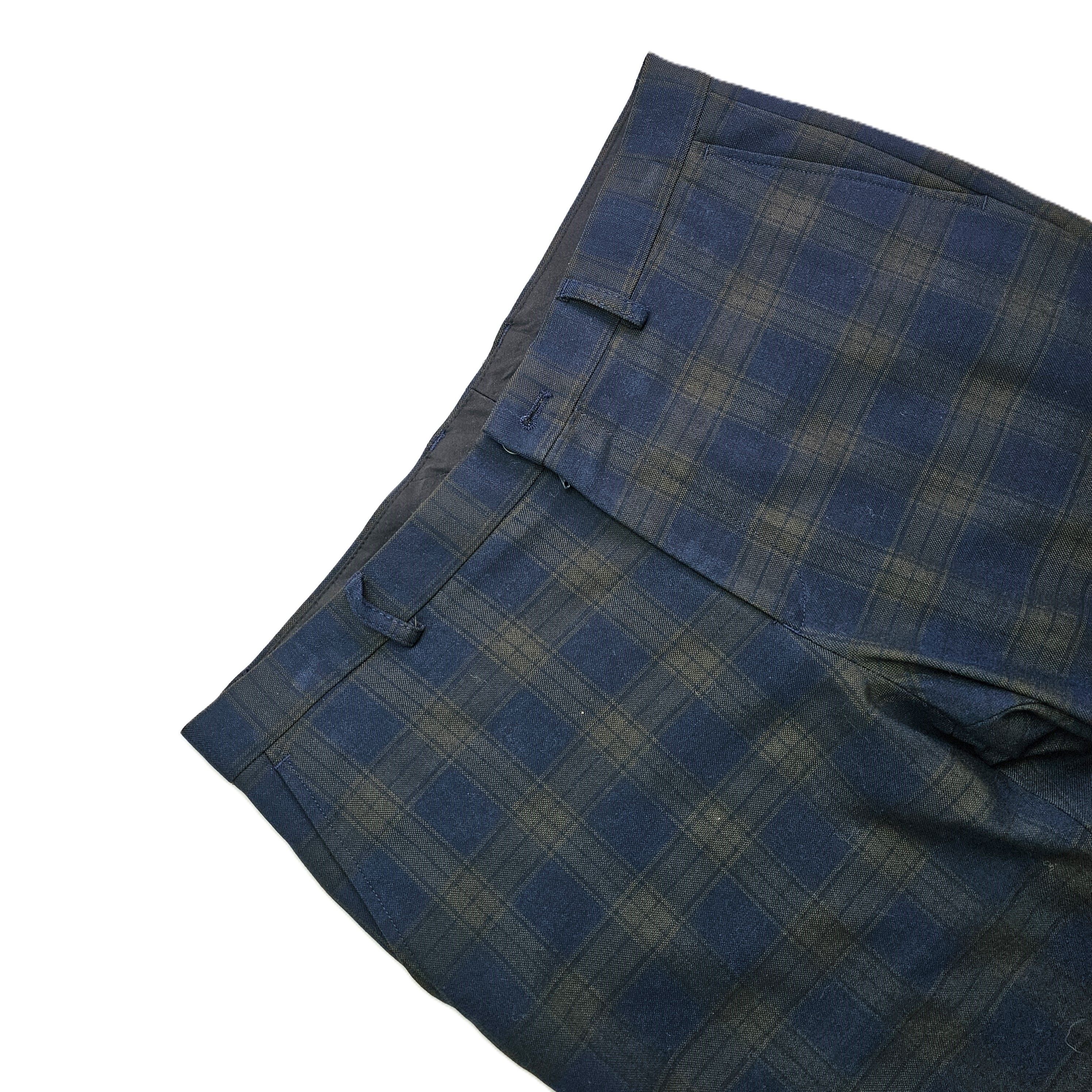 Pantallona Klasike Meshkujsh Ngjyre Blu te Erreta me Kuadrate Kafe S.Hand/ Dark Blue Classic Pants