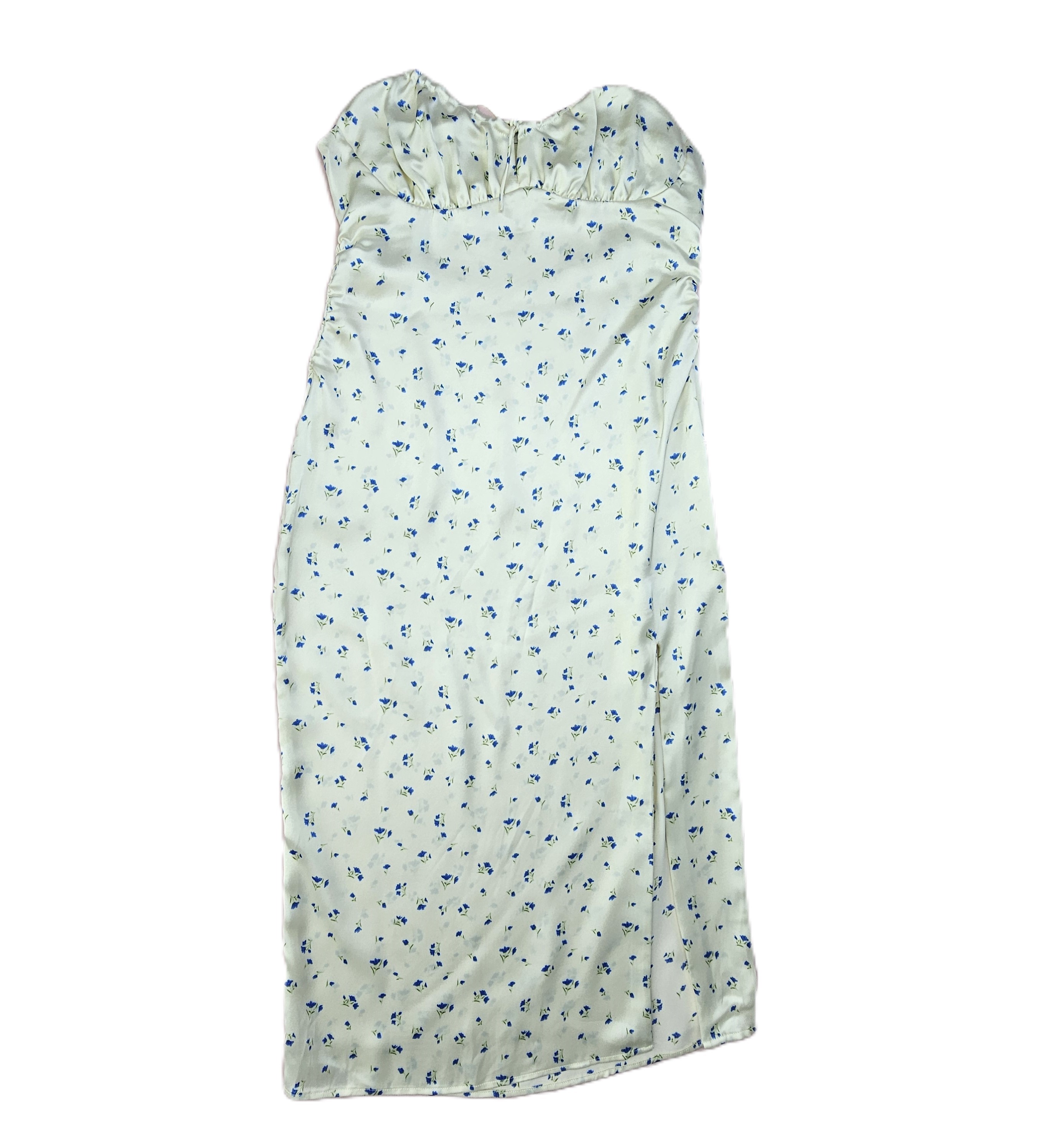 Fustan Na-kd Saten Ngjyre Qumesht me Lule te Vogla Blu dhe te care Para S.Hand