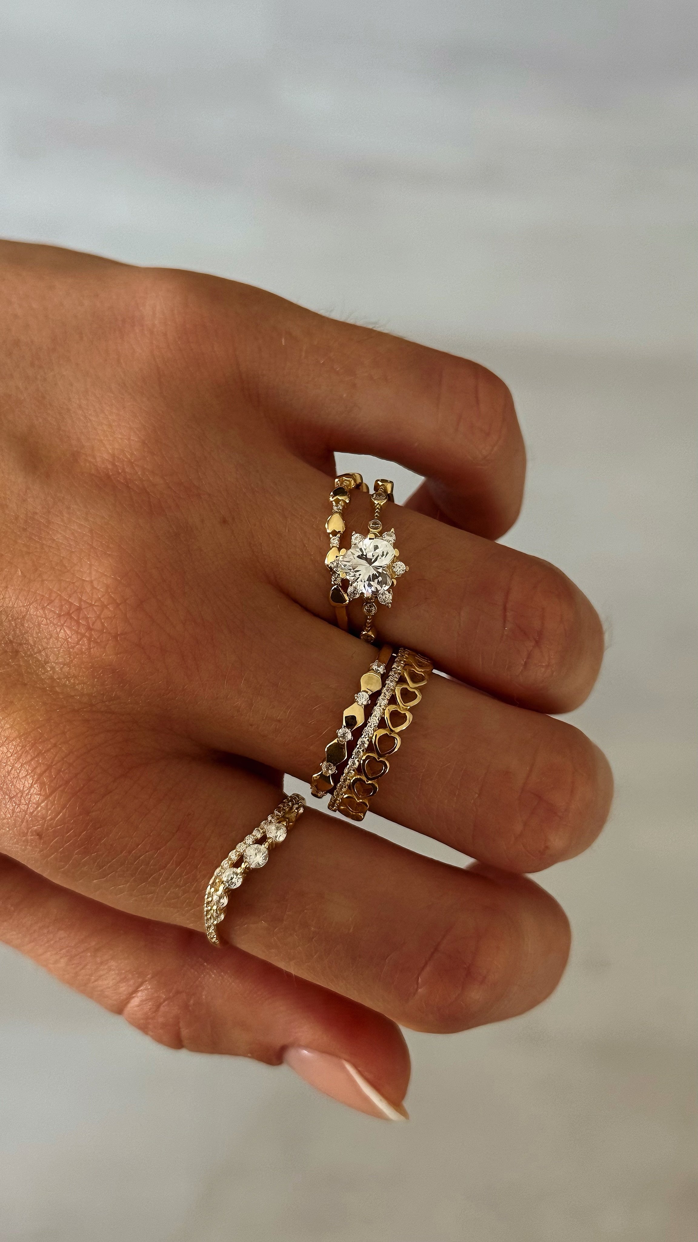 14 AYAR ALTIN | Swarovski Taşlı Kalp Yüzük