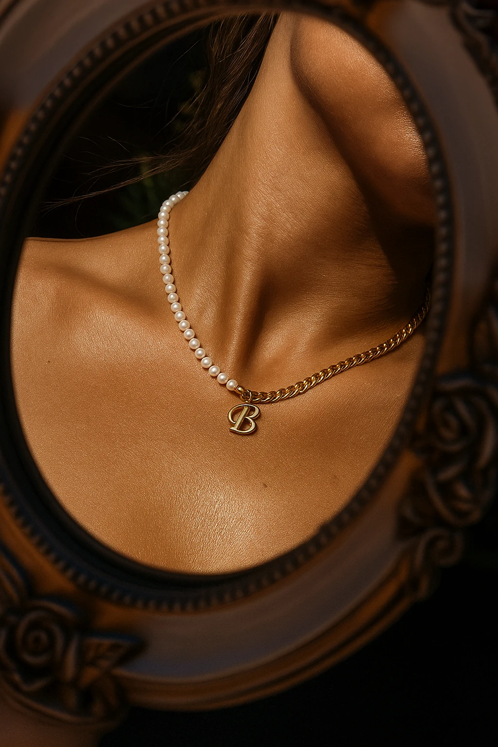 İncili Kalın Zincir Harf Kolye