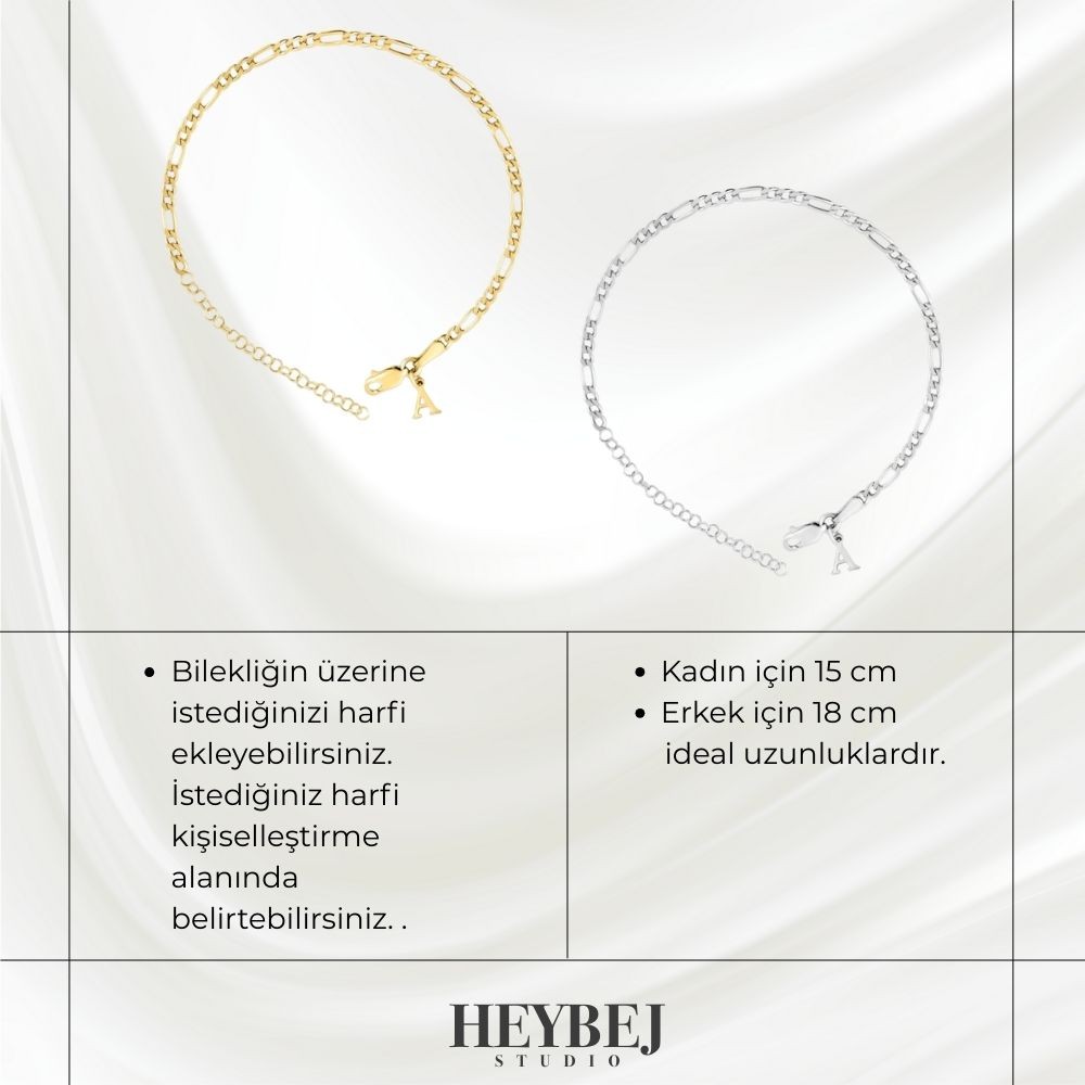 925 | Harfli Çift Bilekliği Figaro Zincir (2 Adet)
