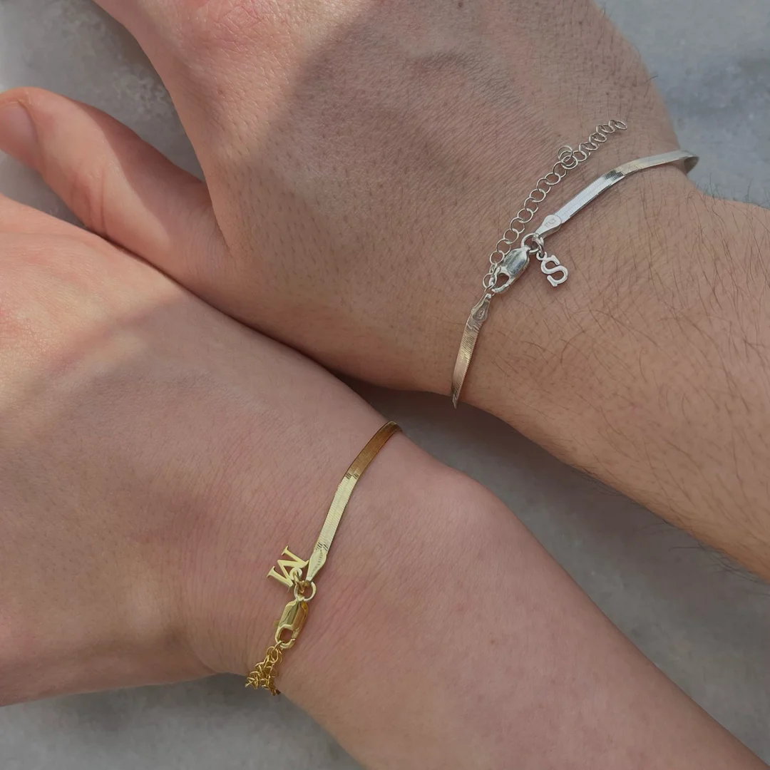 925 | Harfli Çift Bilekliği İtalyan Zincir (2 Adet)