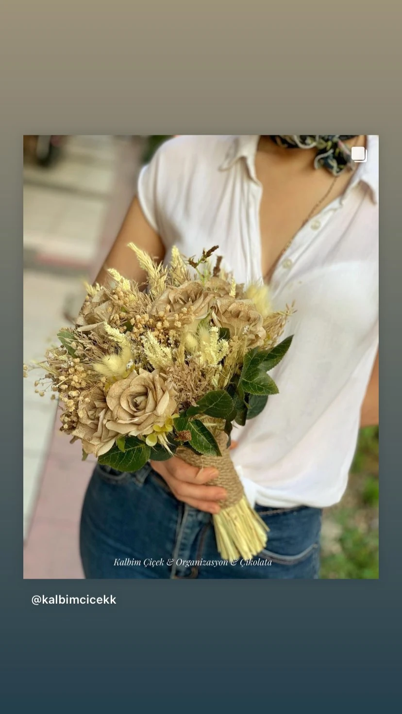 Yapay - Kuru Çiçek Gelin Buketi
