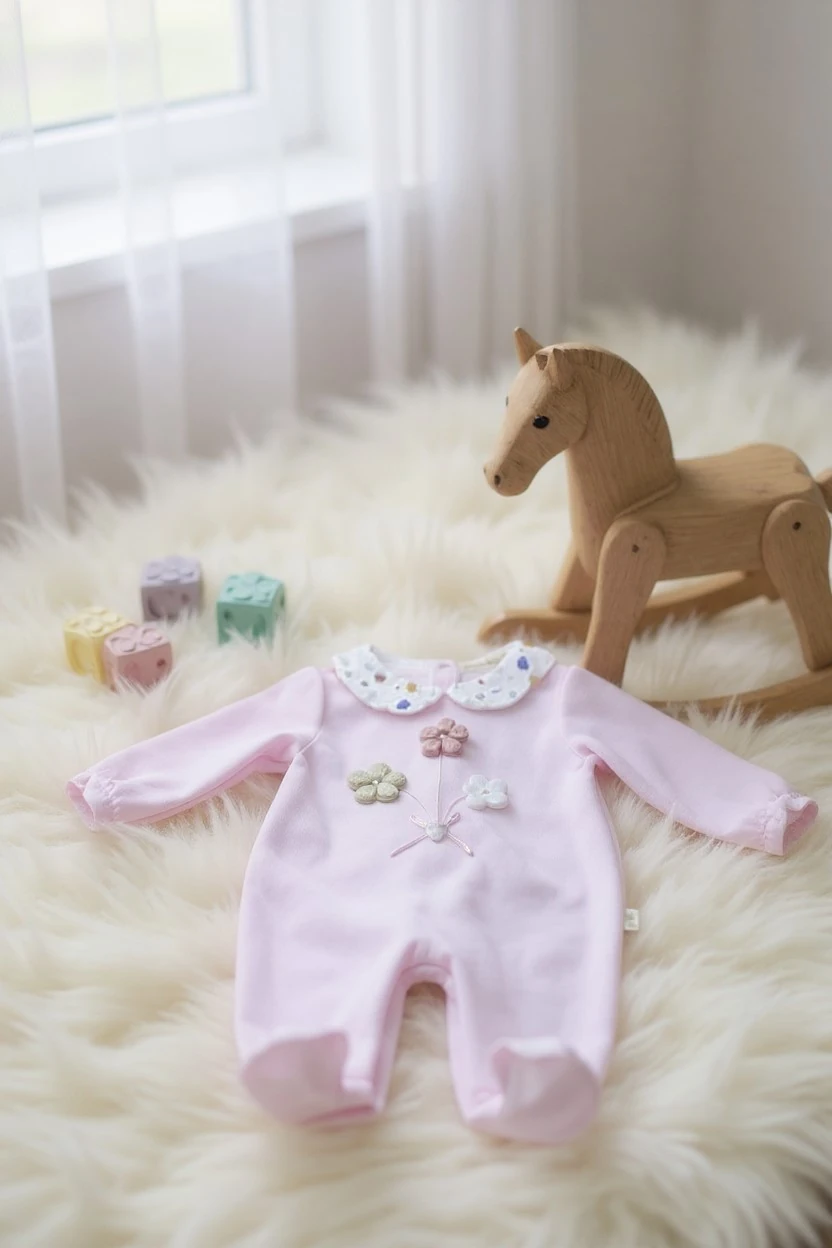 Çiçekli Kadife Kız Bebek Tulum