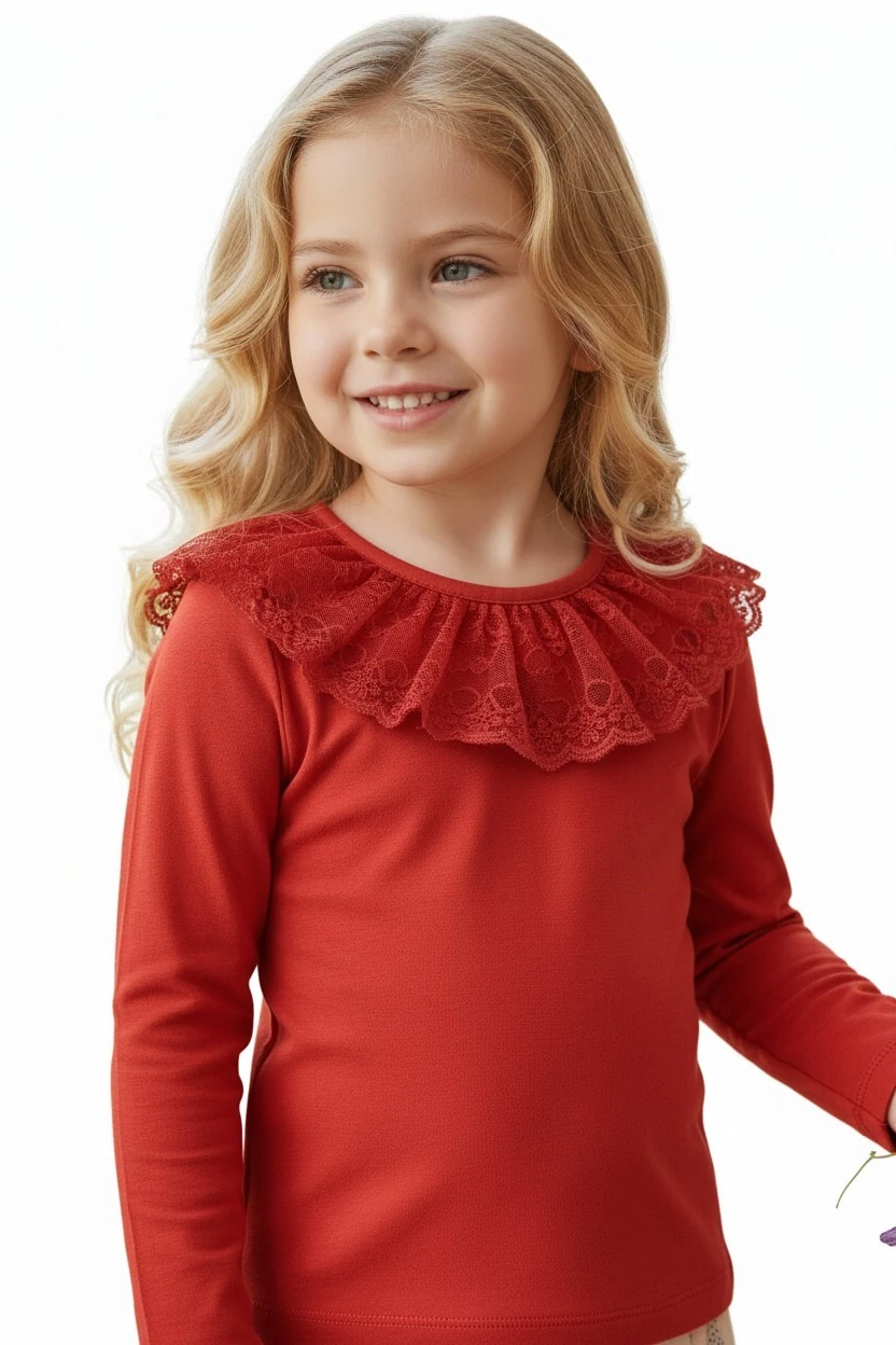 Yakası Dantelli Kız Çocuk Bluz