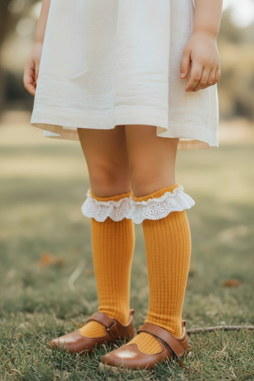 Dantelli Dizaltı Çocuk Çorap