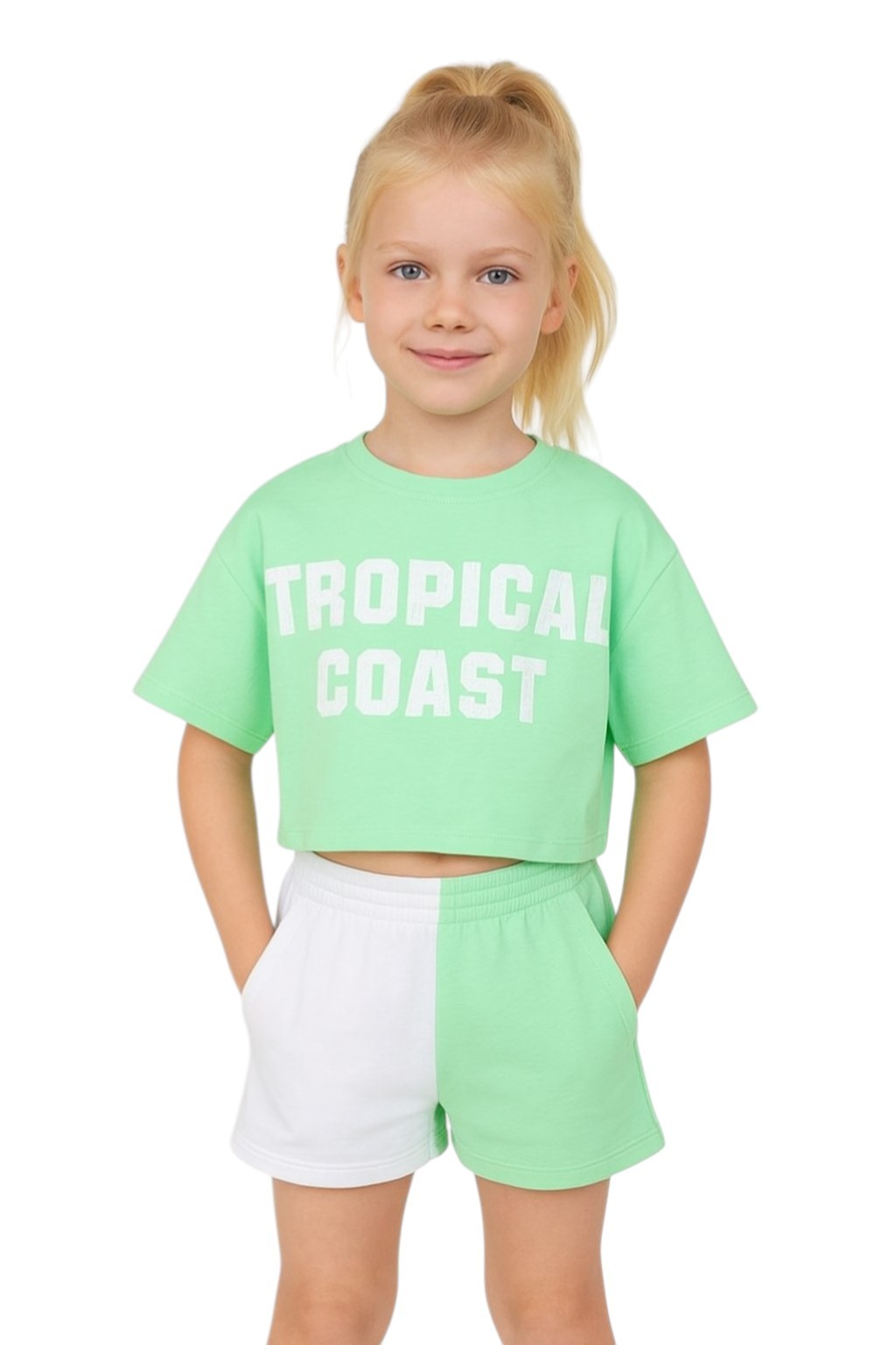Kız Çocuk Şortlu Crop Takım