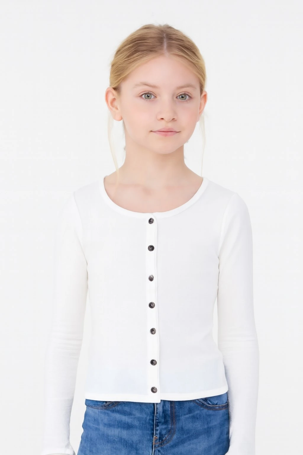 Önü Düğme Detaylı Kız Çocuk Bluz