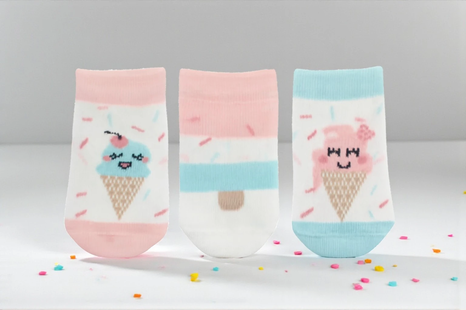 Desenli Kız Bebek Çorap Set 3lü