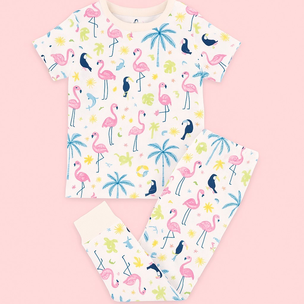 Flamingo Desenli Kısa Kol Kız Çocuk Pijama Takım