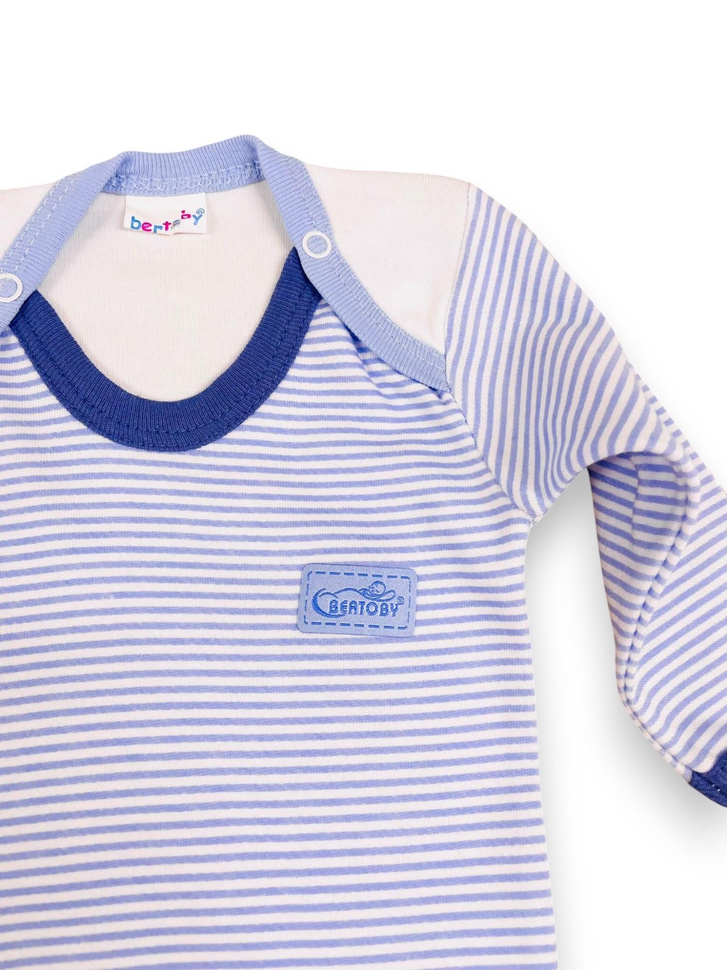 Çizgili Uzun Kol Erkek Bebek Çıtçıtlı Body Zıbın