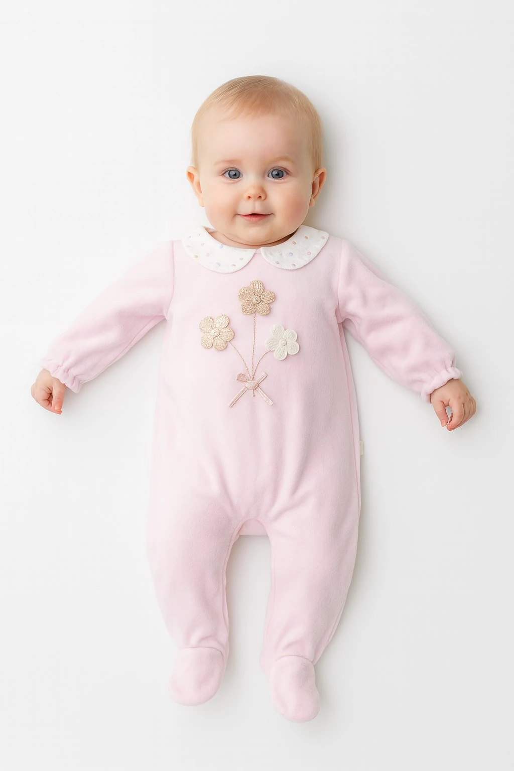 Çiçekli Kadife Kız Bebek Tulum