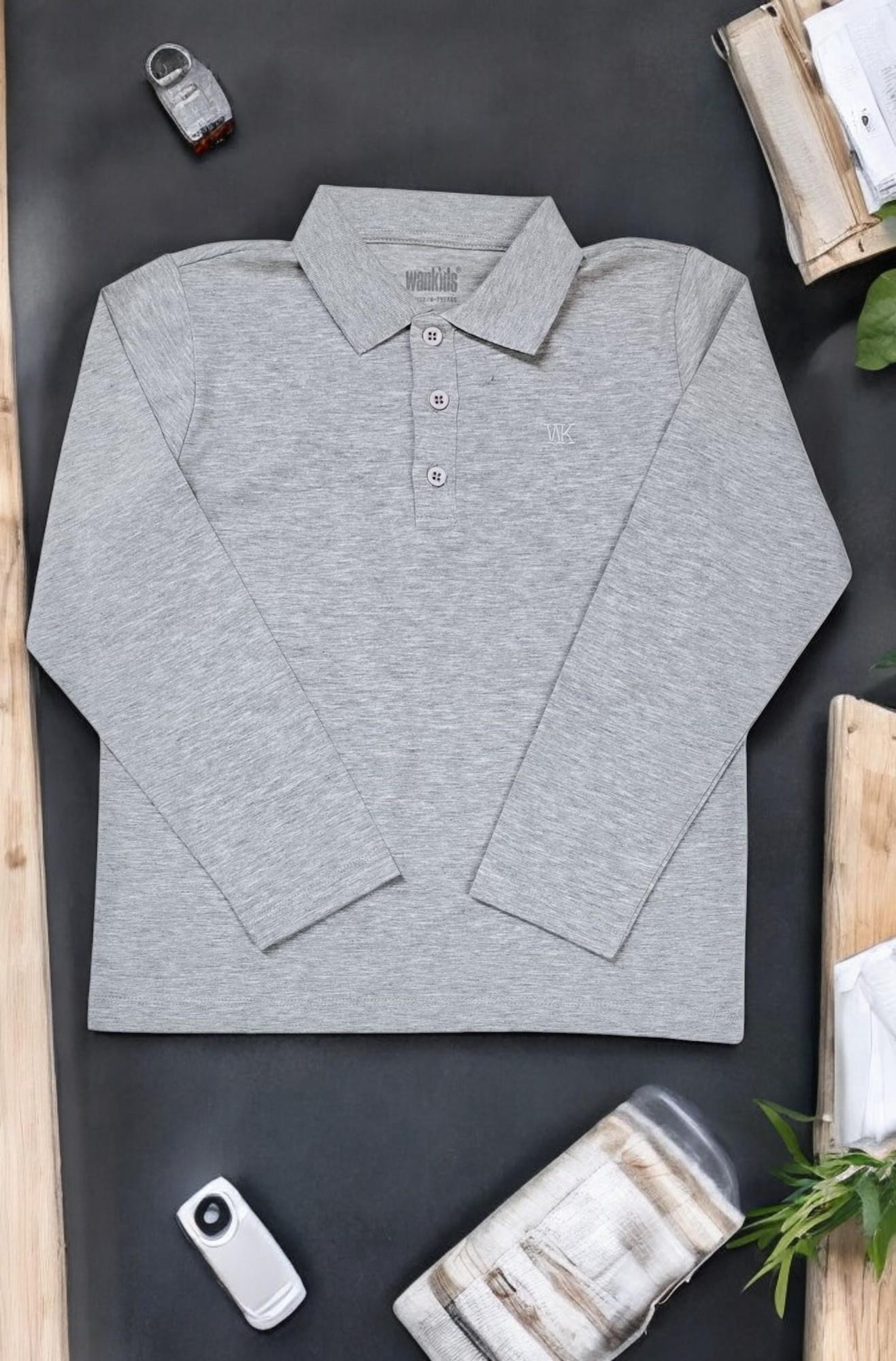 Unisex Çocuk Polo Yaka Uzun Kollu Tişört Sweatshirt