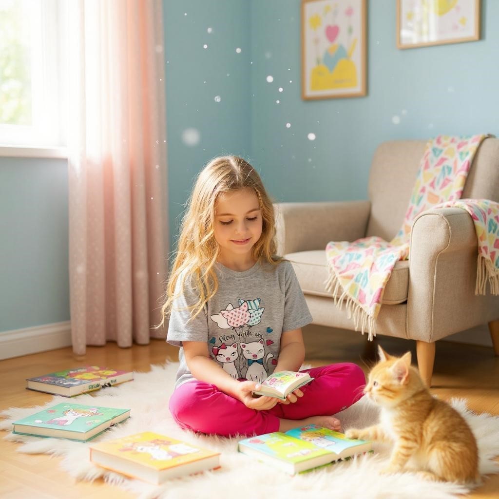 Kedili Kısa Kollu Kız Çocuk Pijama Takım