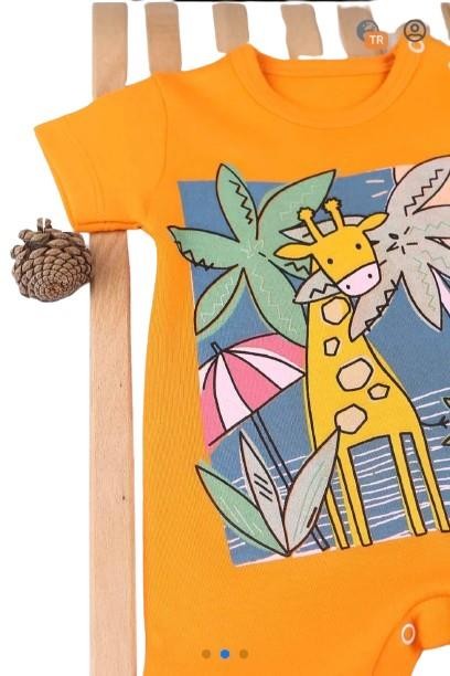 Zürafa Desenli Yazlık Bebek Tulum