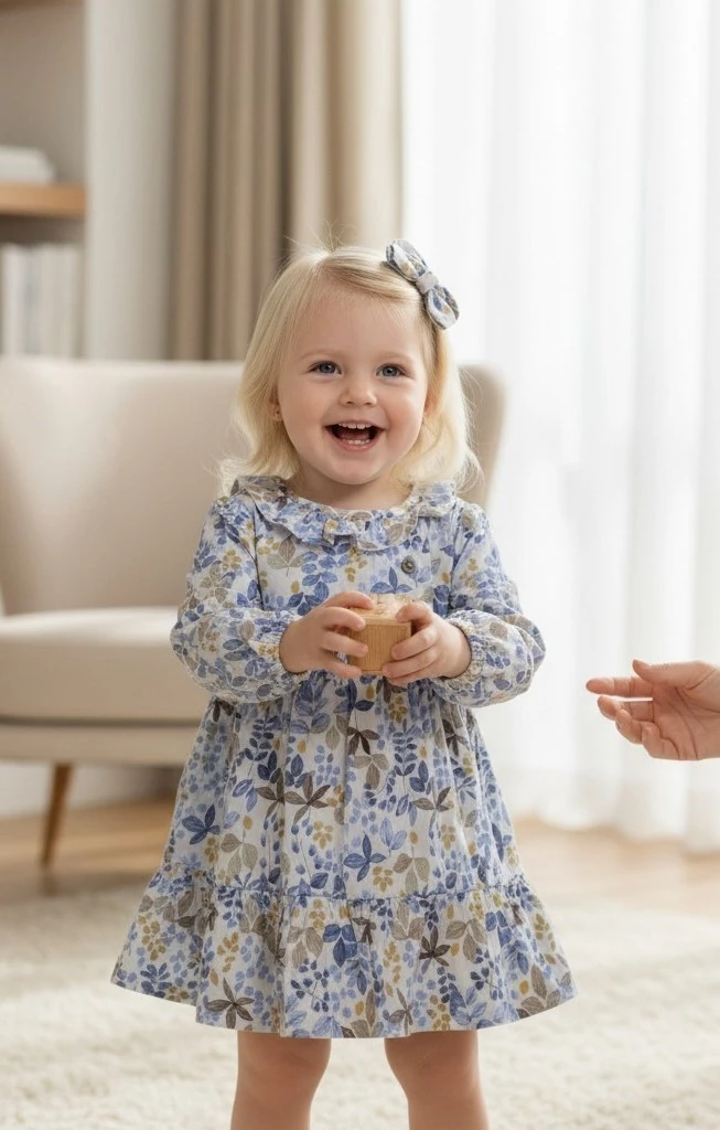 Çiçekli Kız Çocuk Elbise