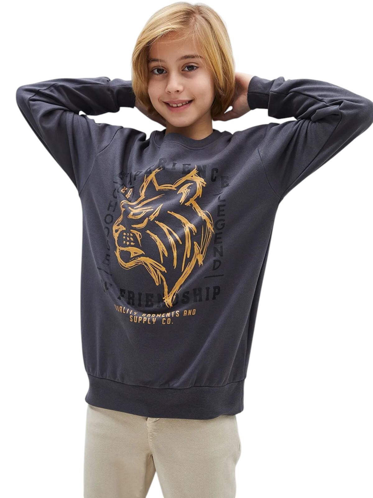 Aslan Desenli Erkek Çocuk Sweatshirt