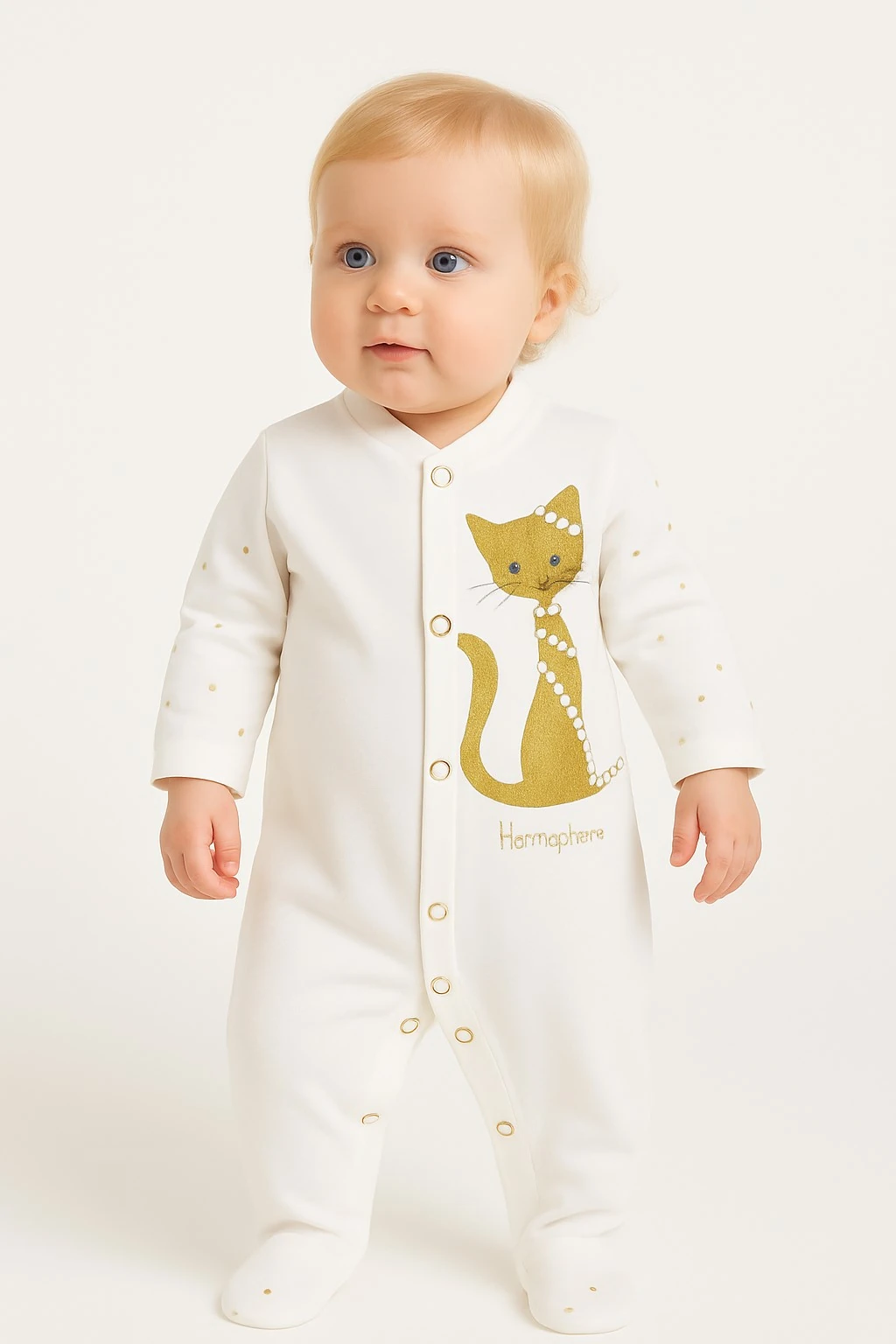 Kedi Desenli Kız Bebek Tulum