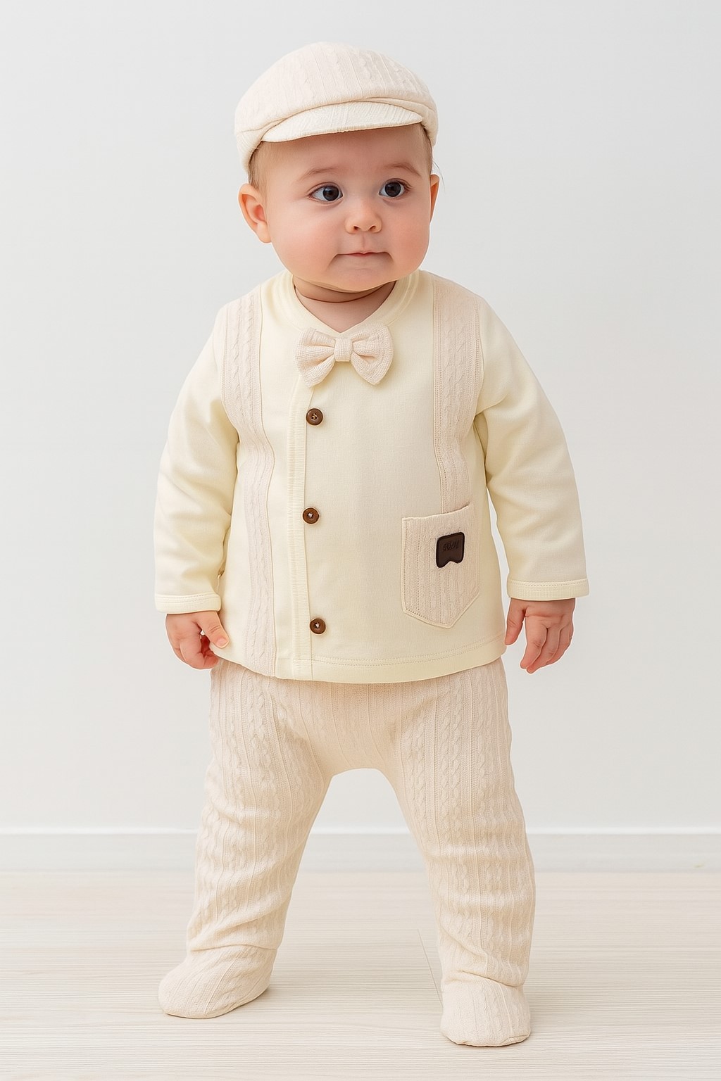 Papyonlu Erkek Bebek Zıbın Set 5li