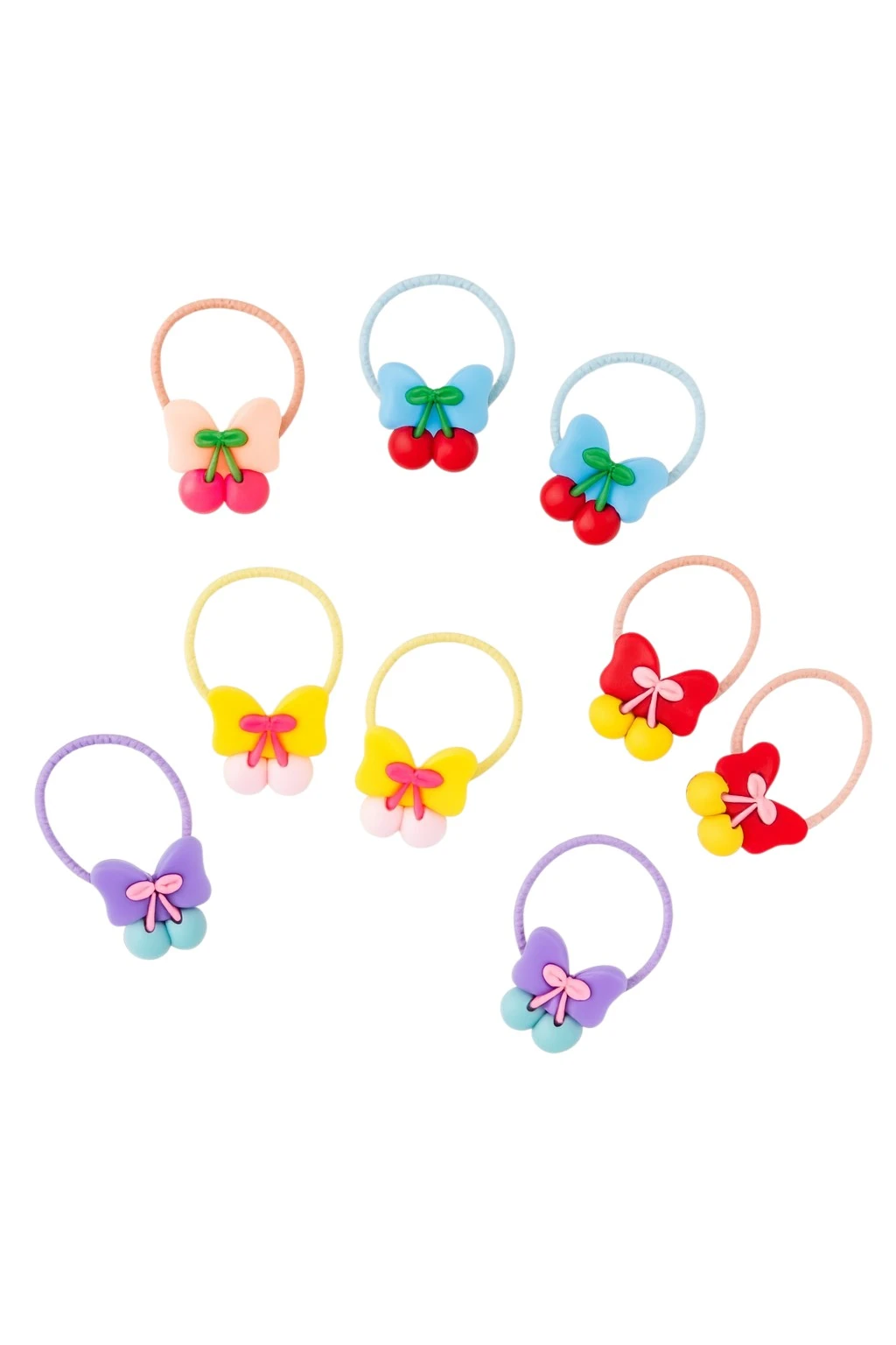 Kirazlı Kız Çocuk Lastikli Toka 5 Çift