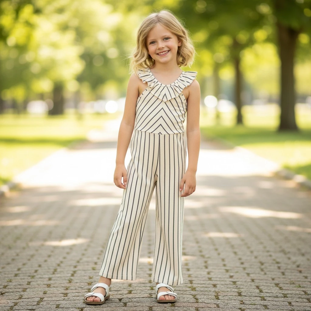 Çizgili Kız Çocuk Tulum