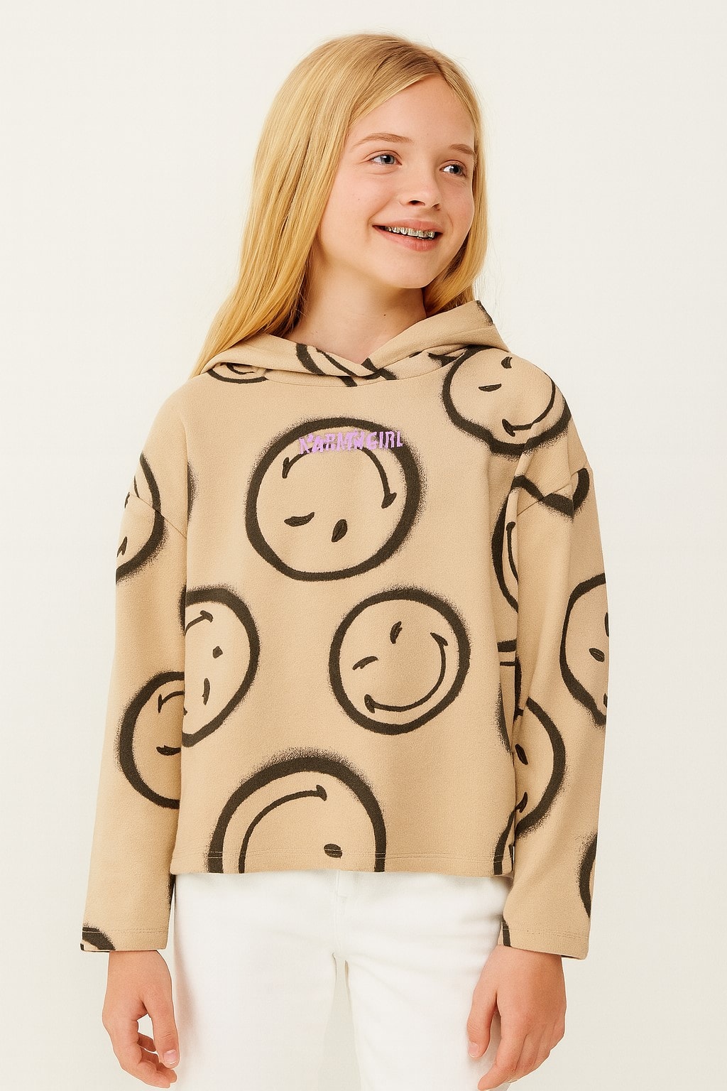 Smile Kapüşonlu Kız Çocuk Sweatshirt