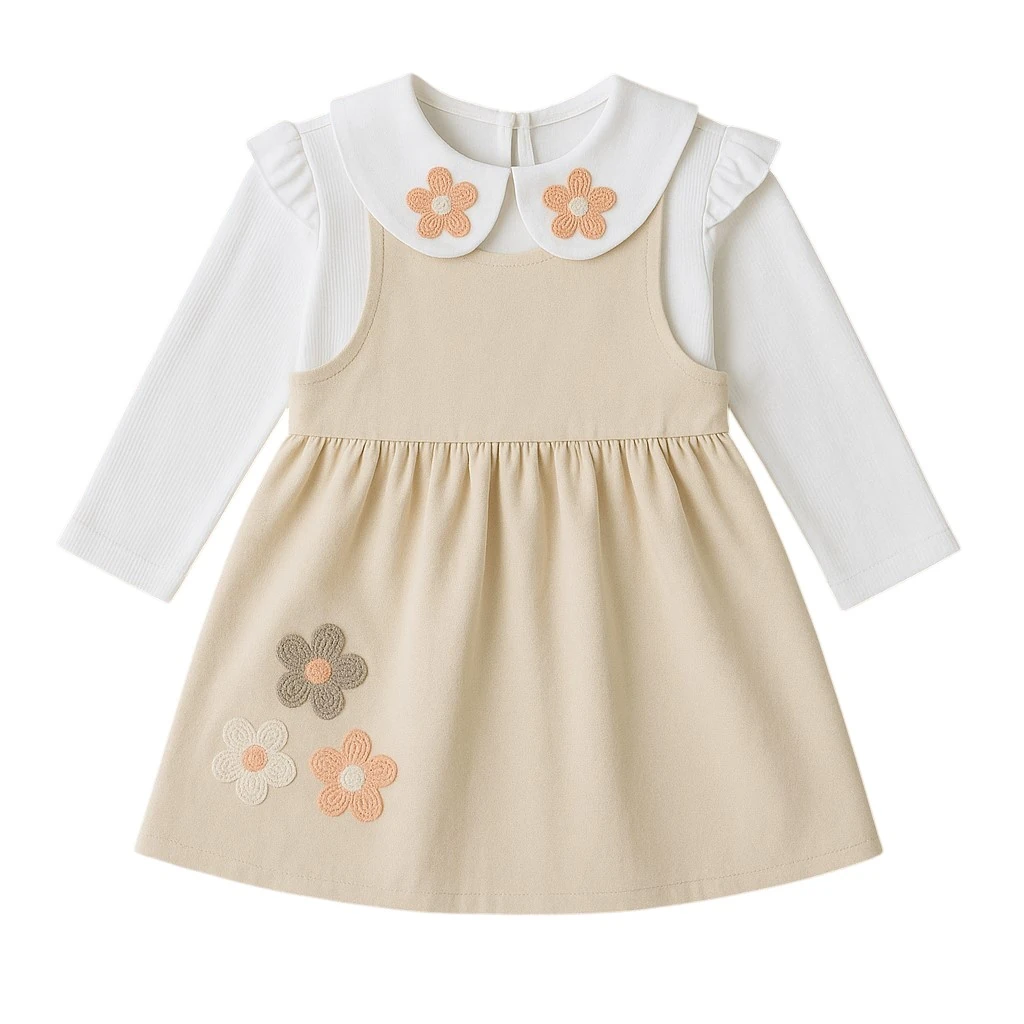 Çiçek Nakışlı Kız Çocuk Elbise