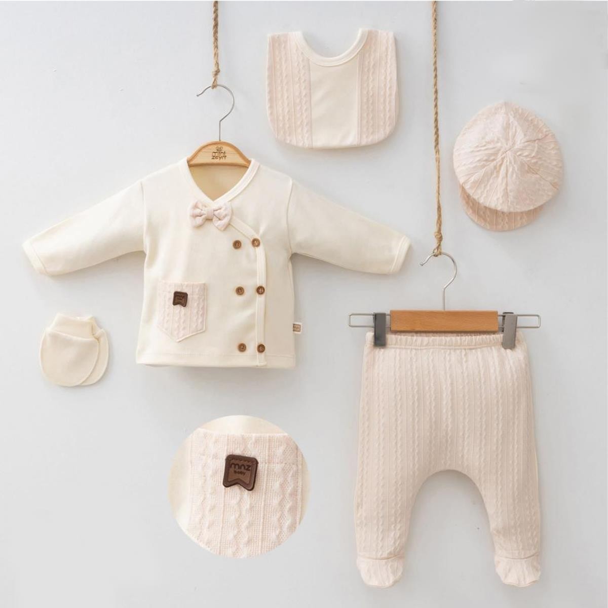 Papyonlu Erkek Bebek Zıbın Set 5li