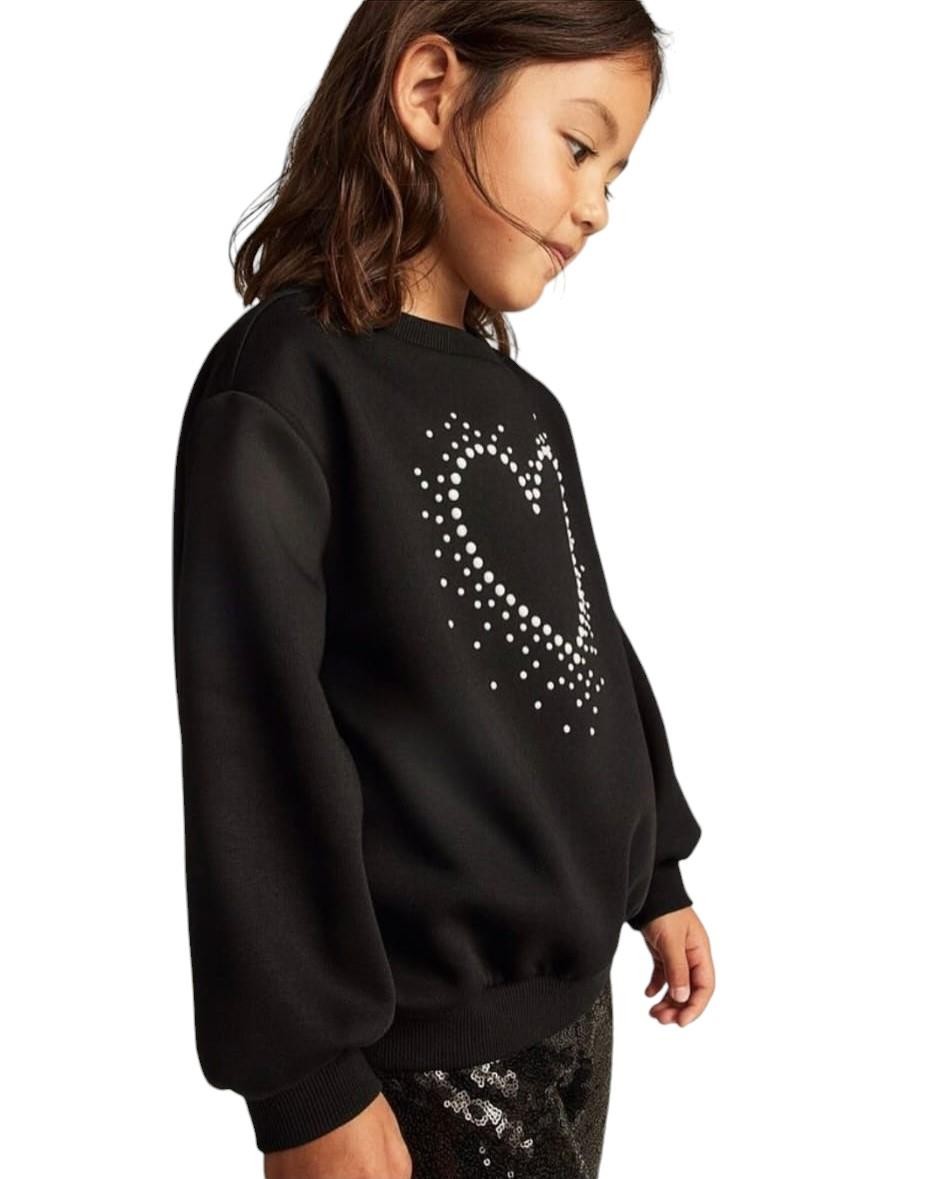 Önü Taşlı Kalpli Kız Çocuk Sweatshirt