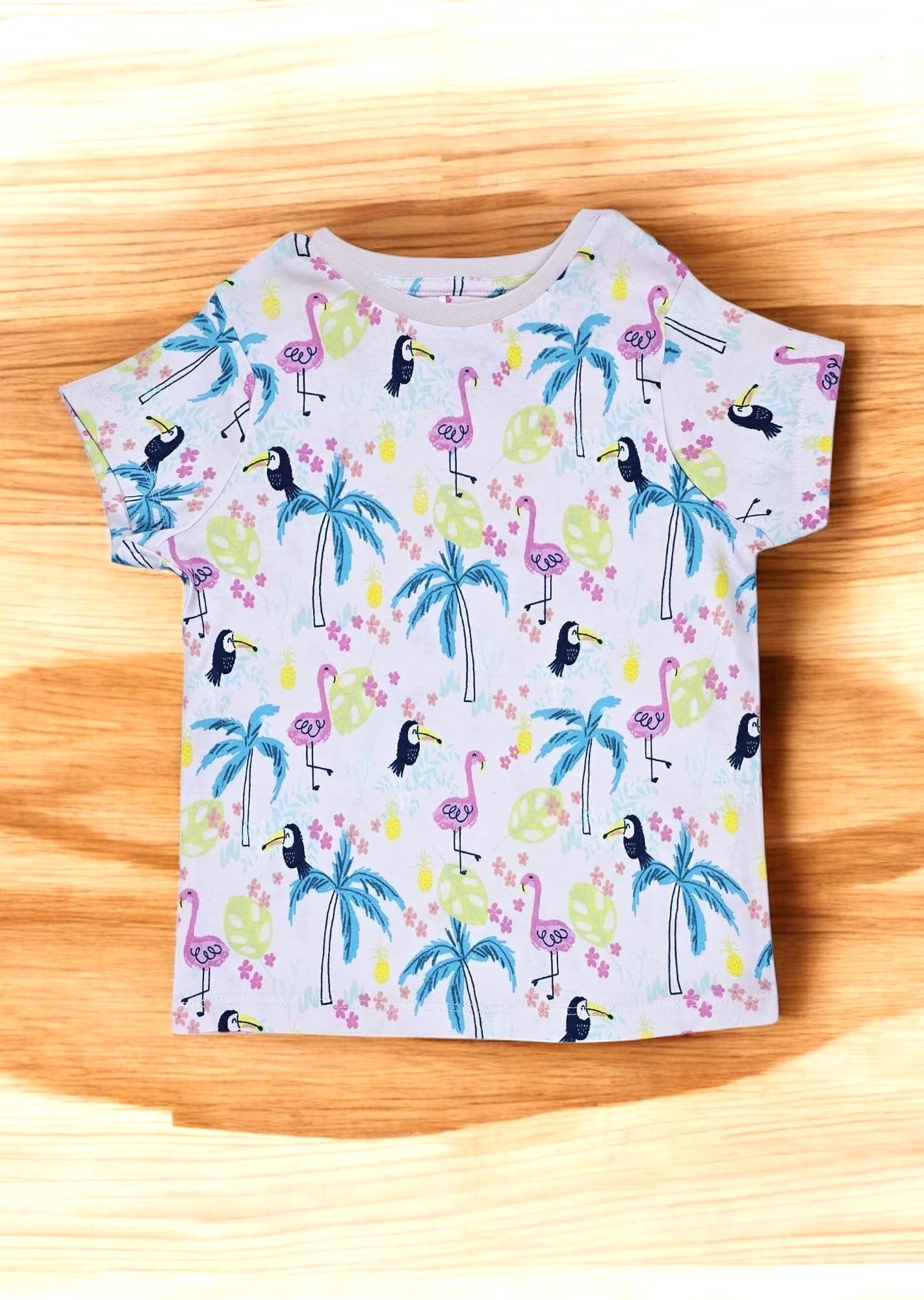 Flamingo Desenli Kısa Kol Kız Çocuk Pijama Takım