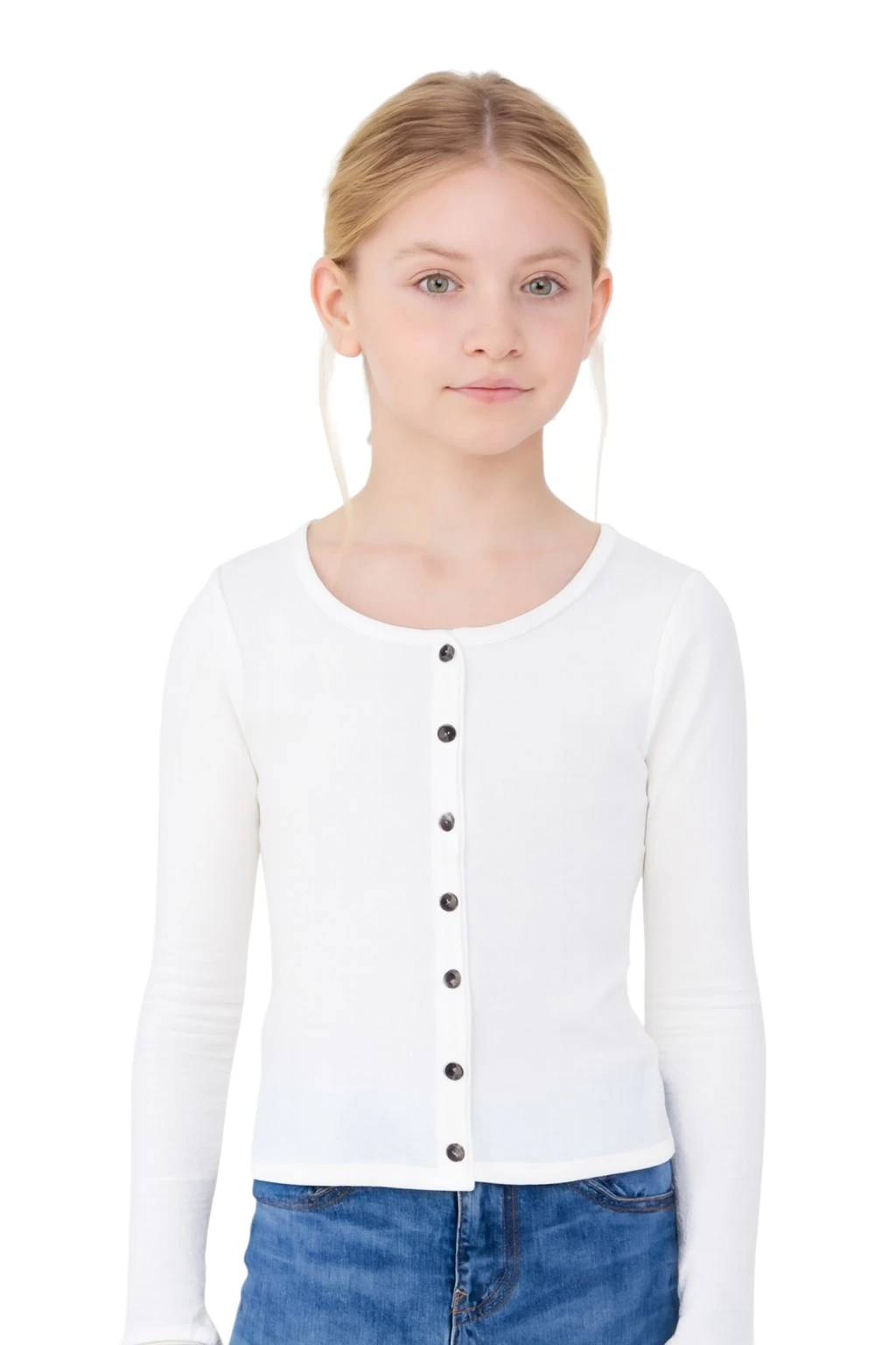 Önü Düğme Detaylı Kız Çocuk Bluz