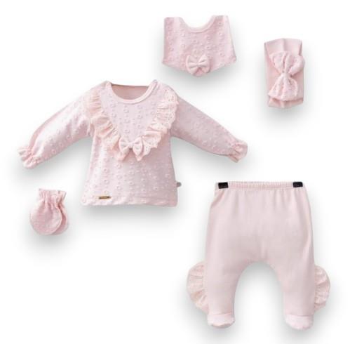 Yakası Dantelli Kız Bebek Zıbın Set 5 Parça